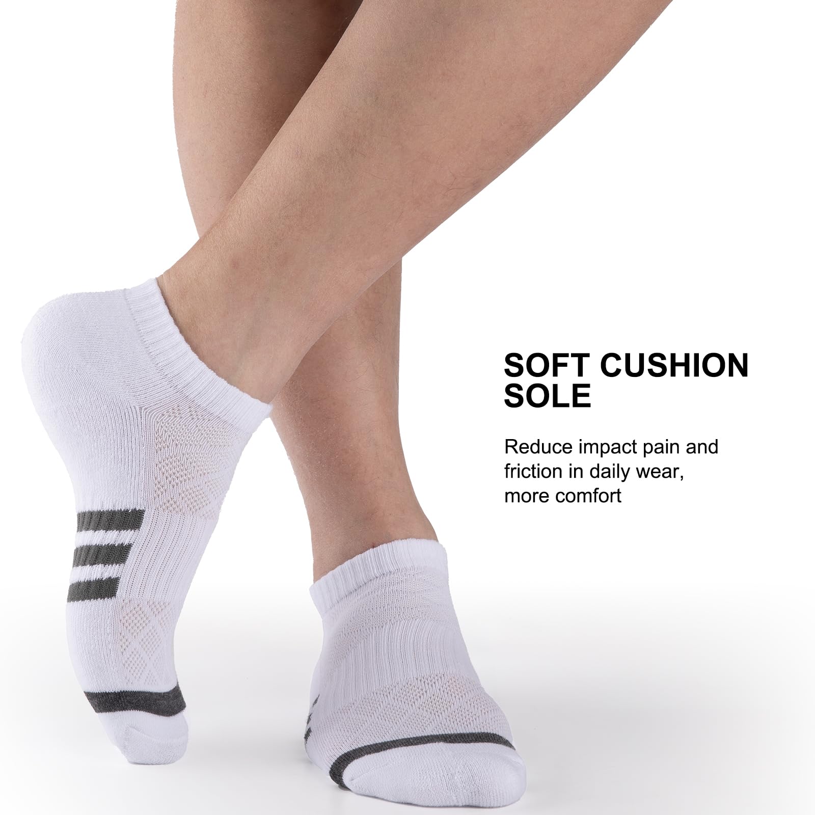 Heatuff 12 Pairs Men's Cushion Ankle Socks - Athletic Running Socks with Breathable Fabric & Arch Support for Sports, Workout, Gym & Everyday Wear