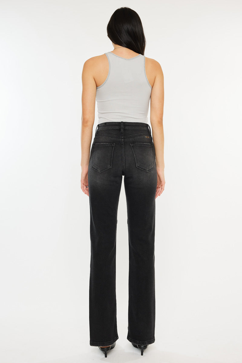 Berry High Rise Slit Straight Leg Jeans for Women - Stretchy Denim Pants with Side Slits, Comfortable & Trendy - Perfect for Casual Outfits, Date Nights & Street Style