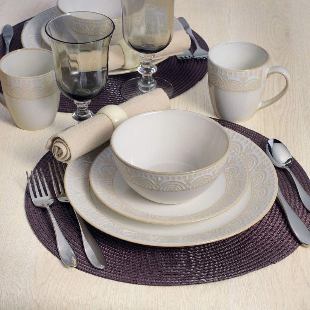 Pfaltzgraff Amelia Cream 16-Piece Dinnerware Set - Elegant Stoneware Plates, Bowls & Mugs for Everyday Dining, Family Gatherings & Special Occasions