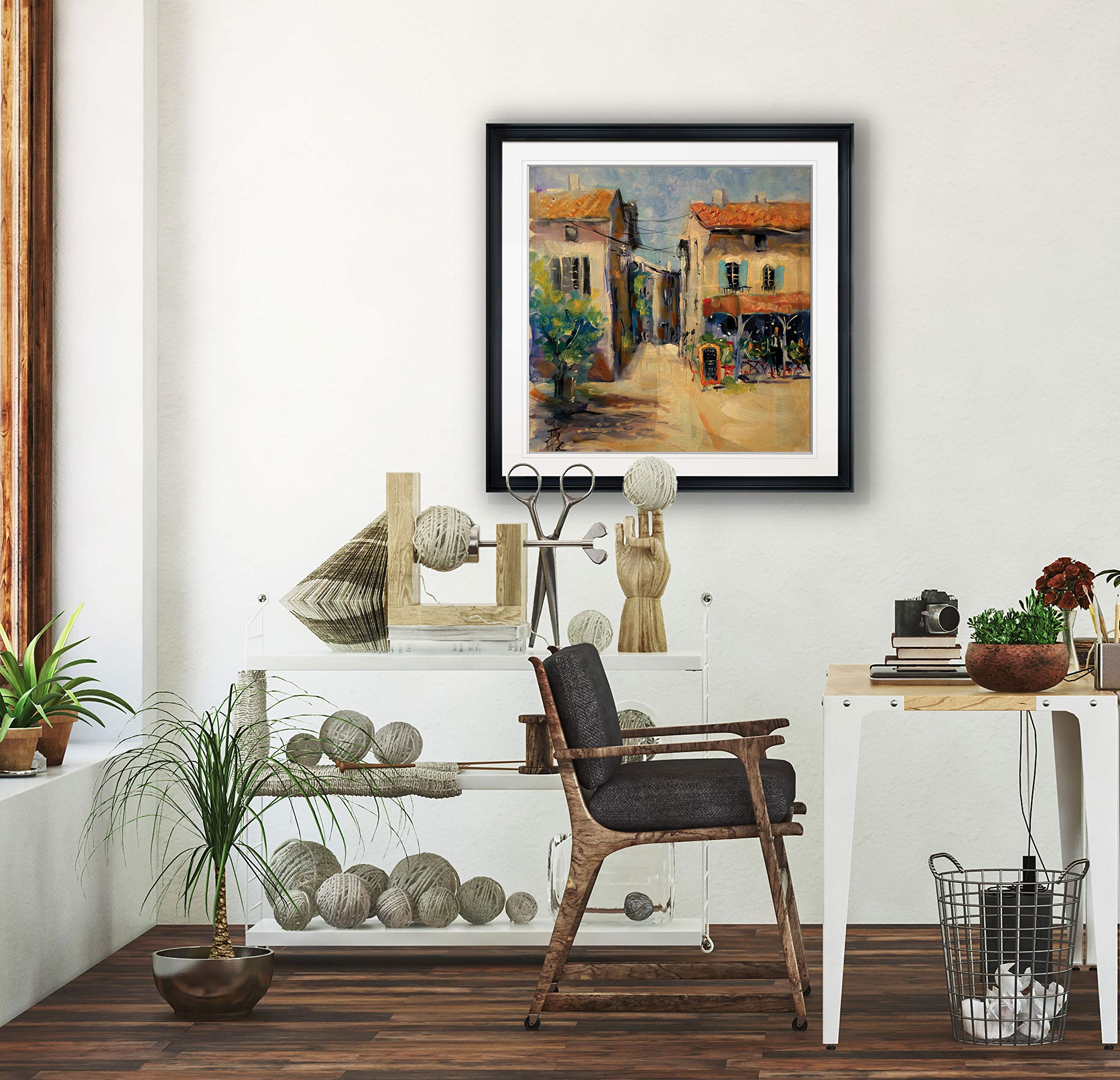 Wexford Home France Cityscape Wall Art - 16x16 Black Framed Square Landscape Painting Giclee Print for Modern Living Room, Bedroom & Office Decor
