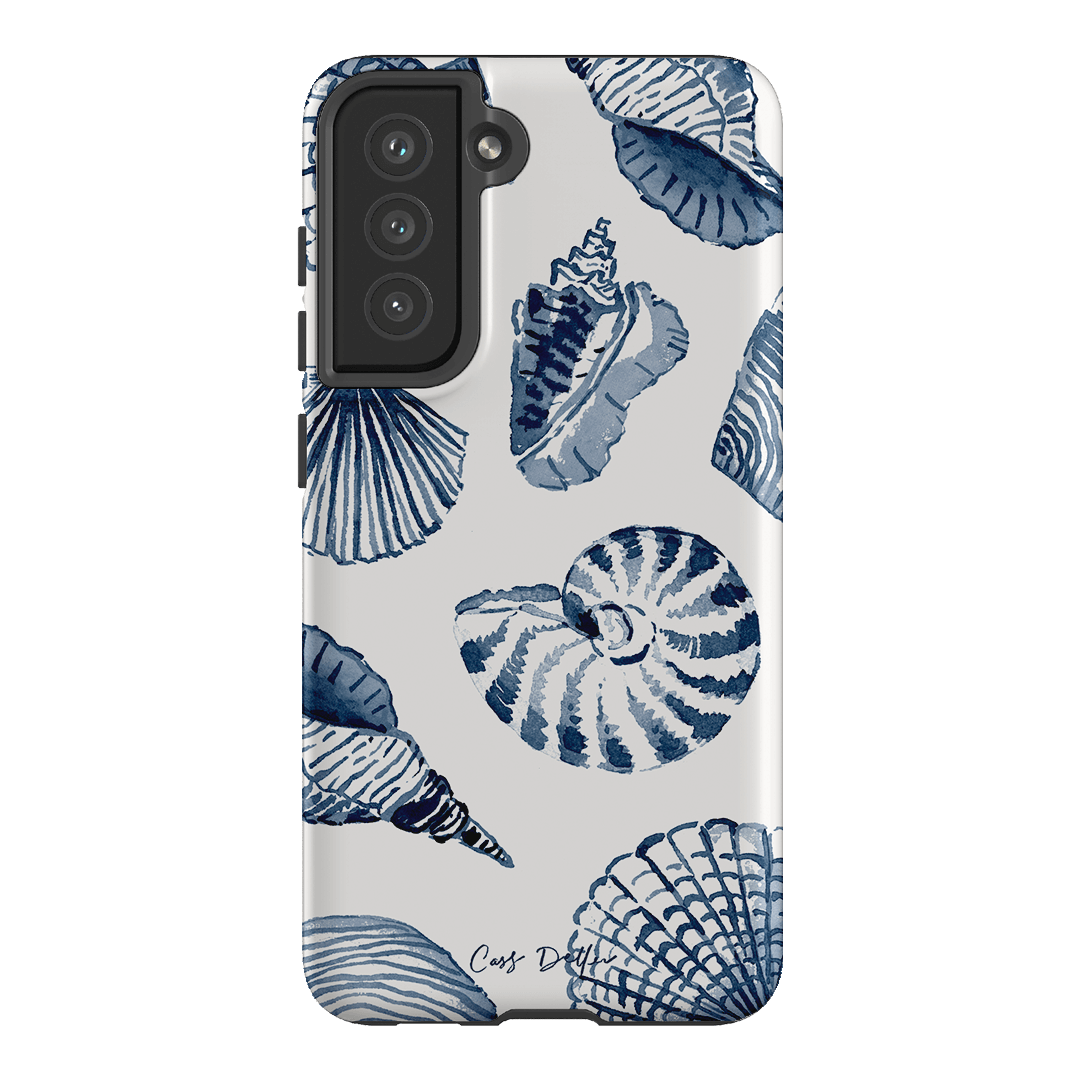 Durable Blue Seashell Design Phone Case - Shockproof & Slim Fit for iPhone & Samsung - Perfect for Beach Vacations & Outdoor Adventures