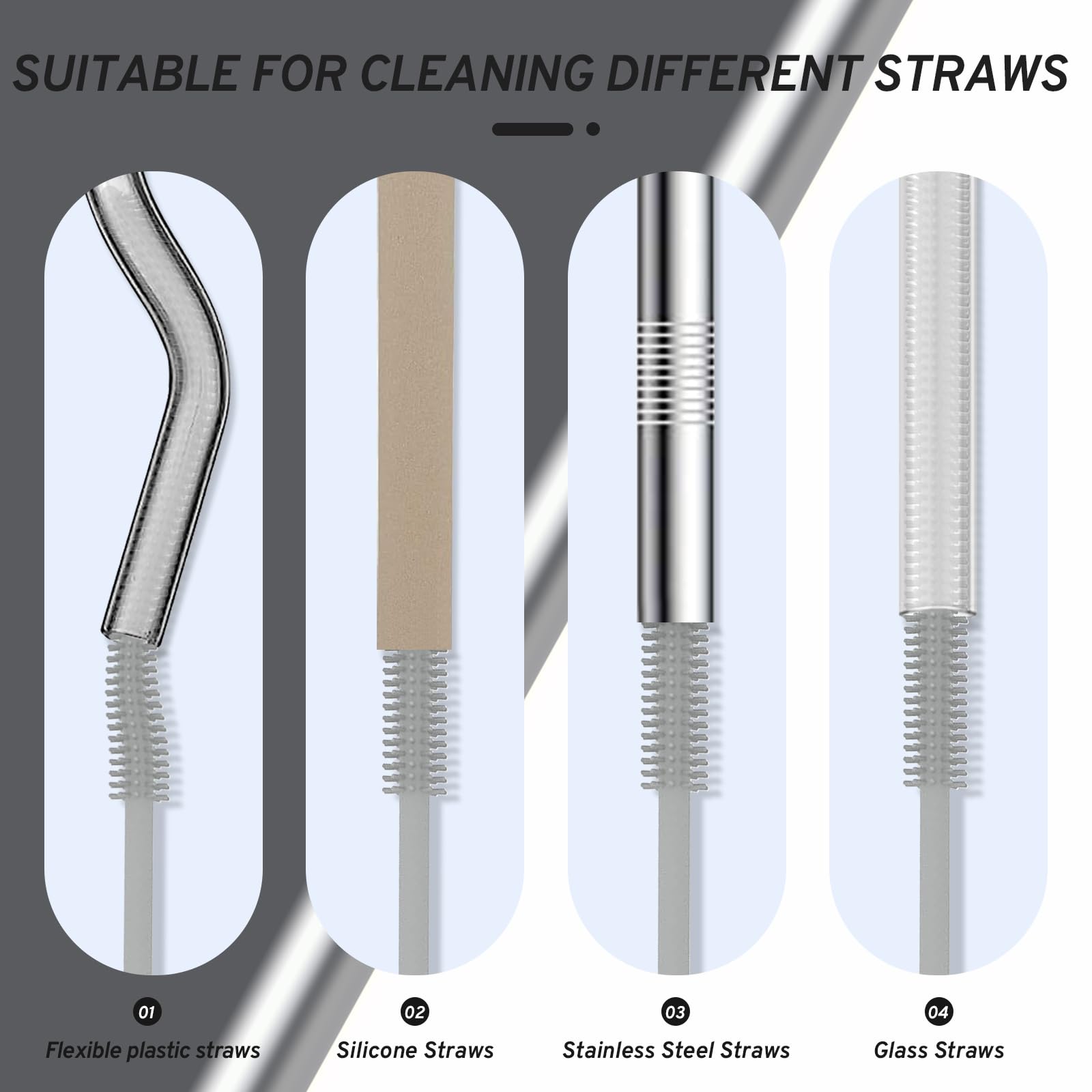 Eco-Friendly Reusable Silicone Straw Cleaner Brush - Extra Long Pipe Cleaner for Metal, Glass & Plastic Drinking Straws, Smoothie Straws & Bottle Lids - Perfect for Home, Office, Travel & Camping Use