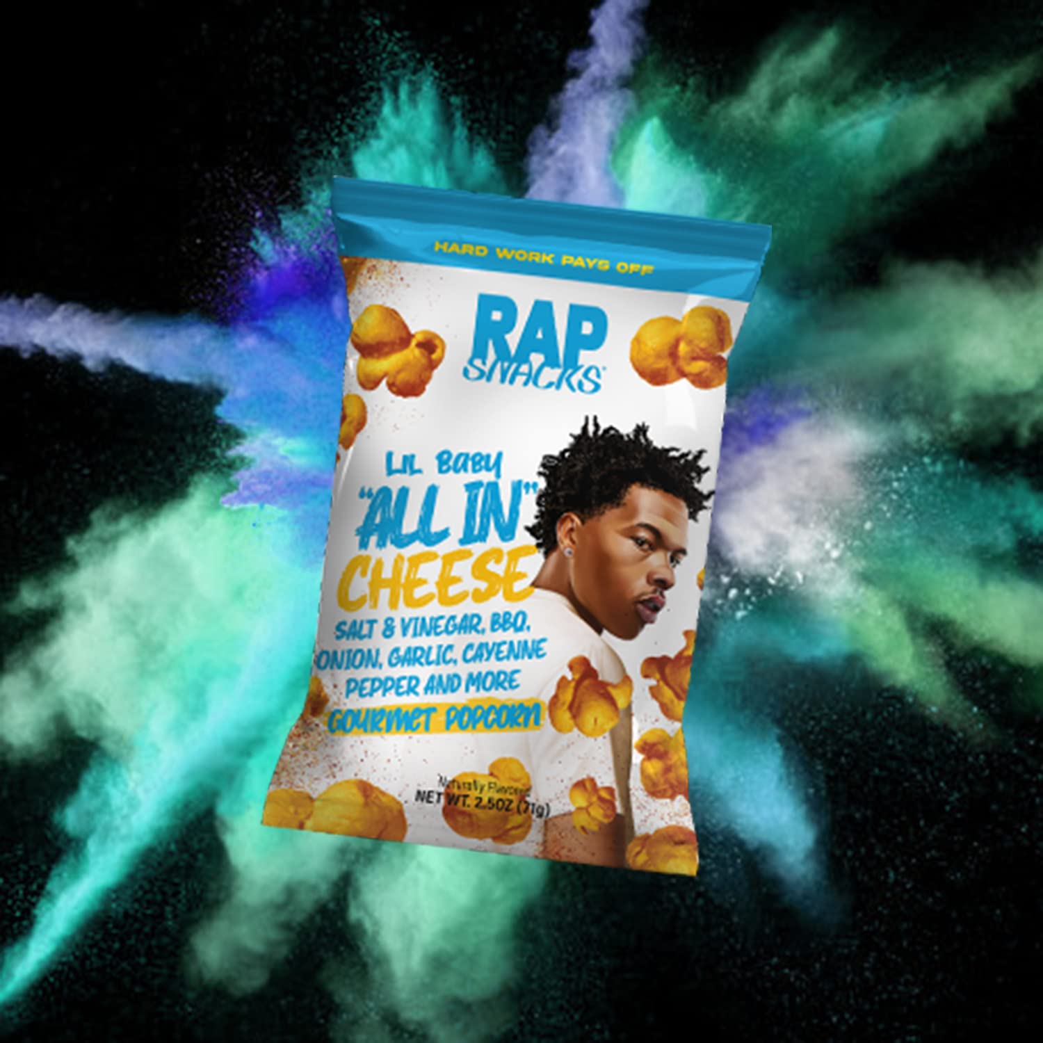Rap Snacks Lil Baby All In Cheese Popcorn 2.5 Oz Bags - Pack of 6 | Delicious Cheese Flavored Snacks for Parties, Movie Nights & On-the-Go Snacking