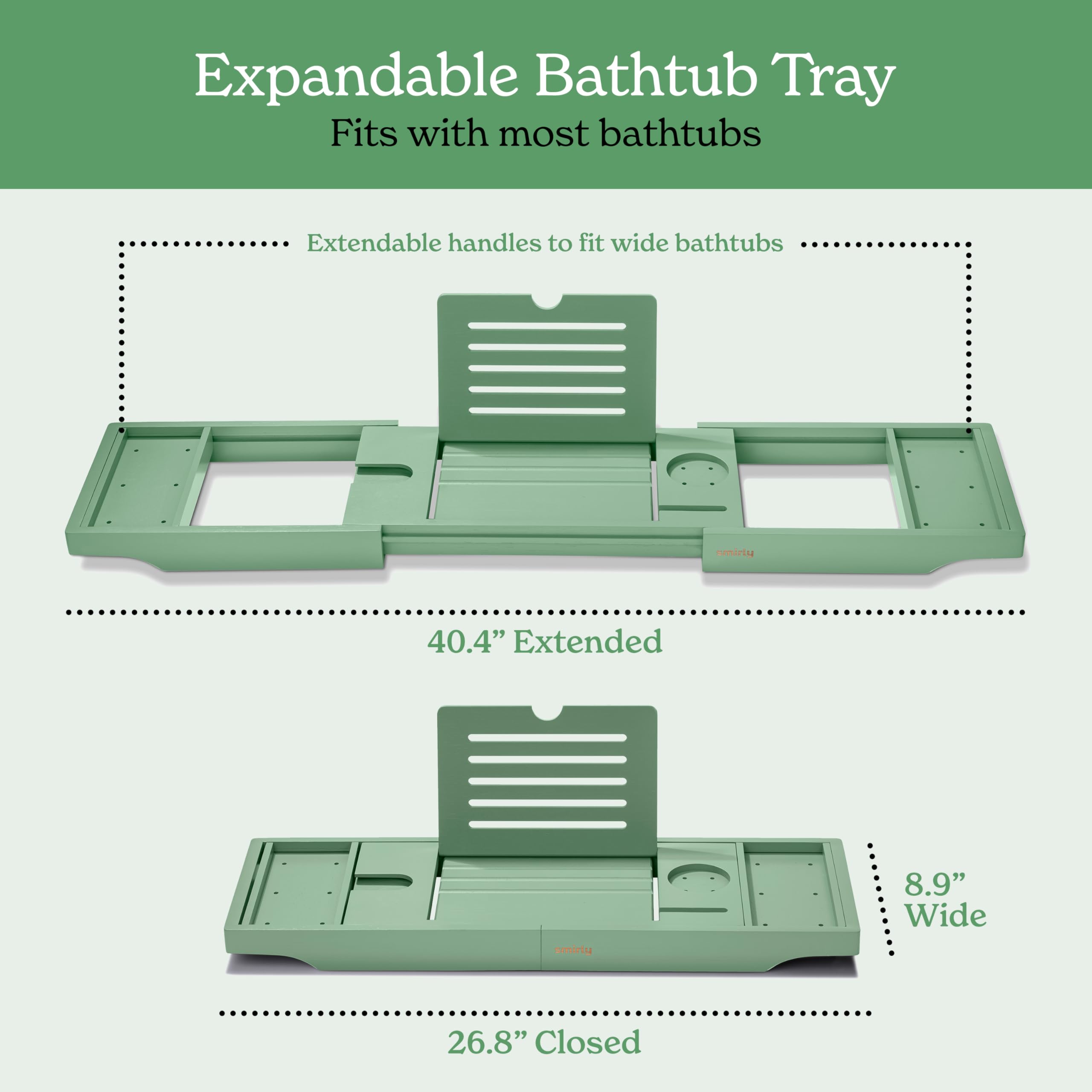 **SMIRLY Expandable Bamboo Bathtub Tray – Adjustable Wooden Bath Caddy for Soaking, Reading & Relaxation – Perfect Bath Accessory for Spa, Wine, Books & Candles**