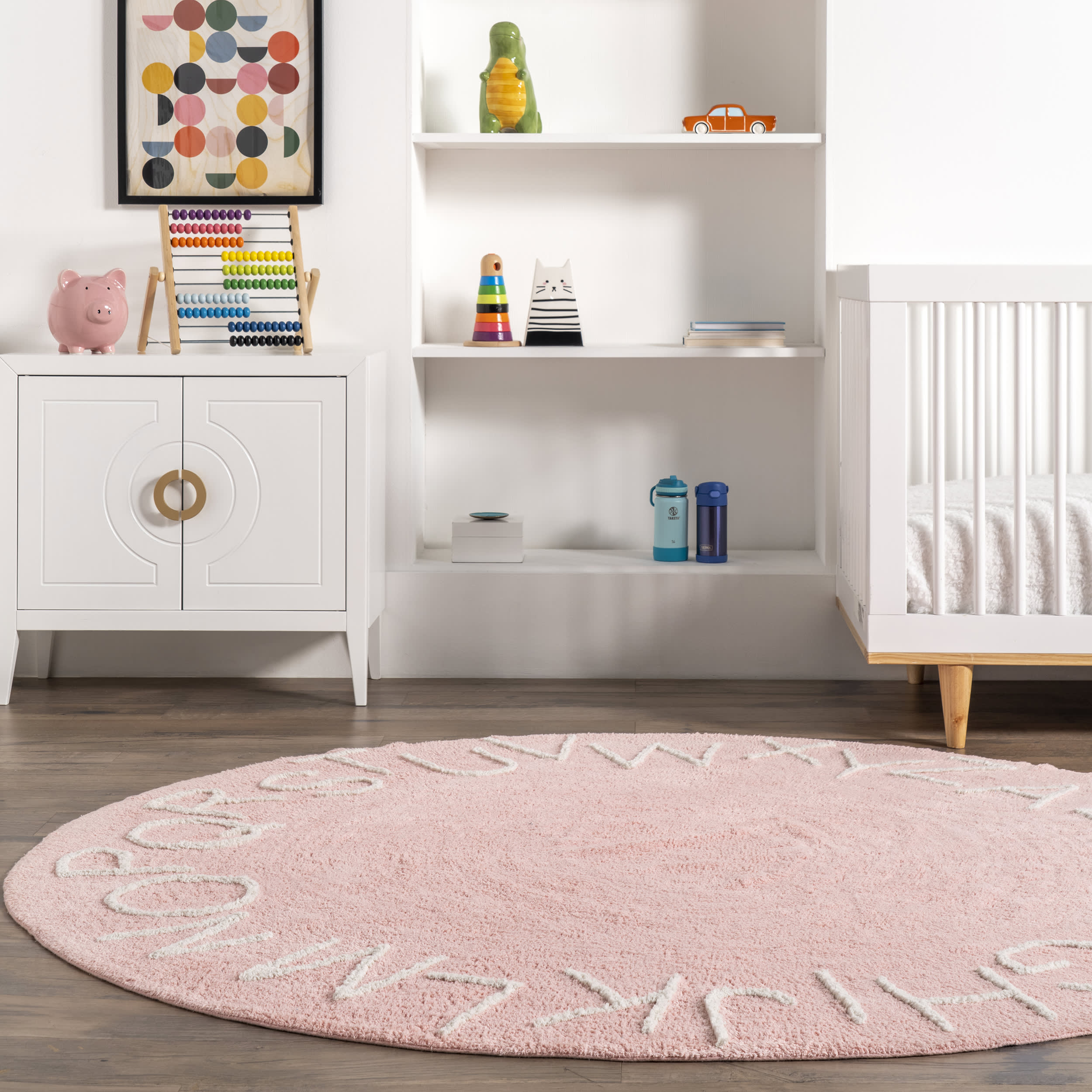 Alphabet Nursery Washable Rug - Soft Pink Baby Play Mat for Learning & Crawling | Perfect for Daycare, Playroom & Kids Bedroom Decor