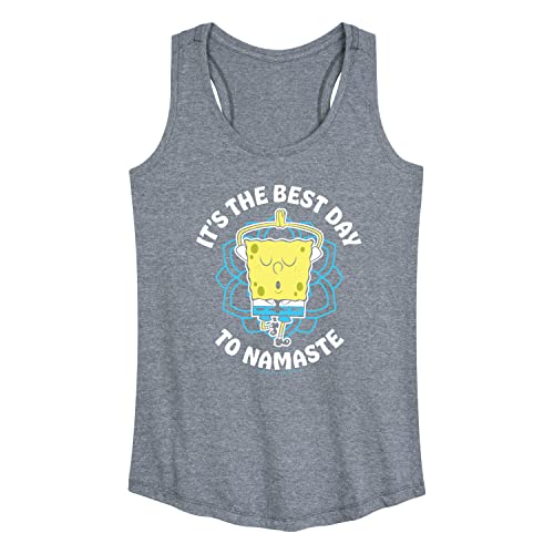 Spongebob SpongePants Racerback Tank Top for Women - Best Day to Namaste Yoga Graphic Tee - Soft Hybrid Apparel - Perfect for Yoga, Gym & Casual Wear