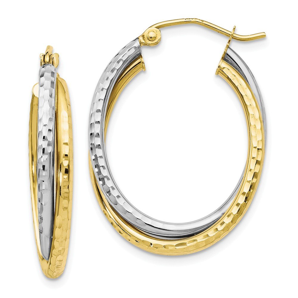 10K Two-Tone Gold Textured Hinged Hoop Earrings for Women - Elegant Statement Jewelry for Parties, Weddings & Everyday Wear
