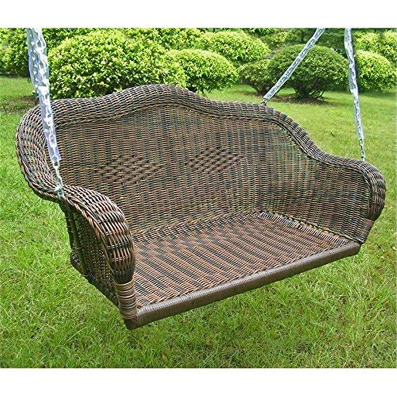 Resin Wicker Hanging Loveseat Swing - Outdoor Patio Furniture for Porch, Garden & Backyard Relaxation | International Caravan