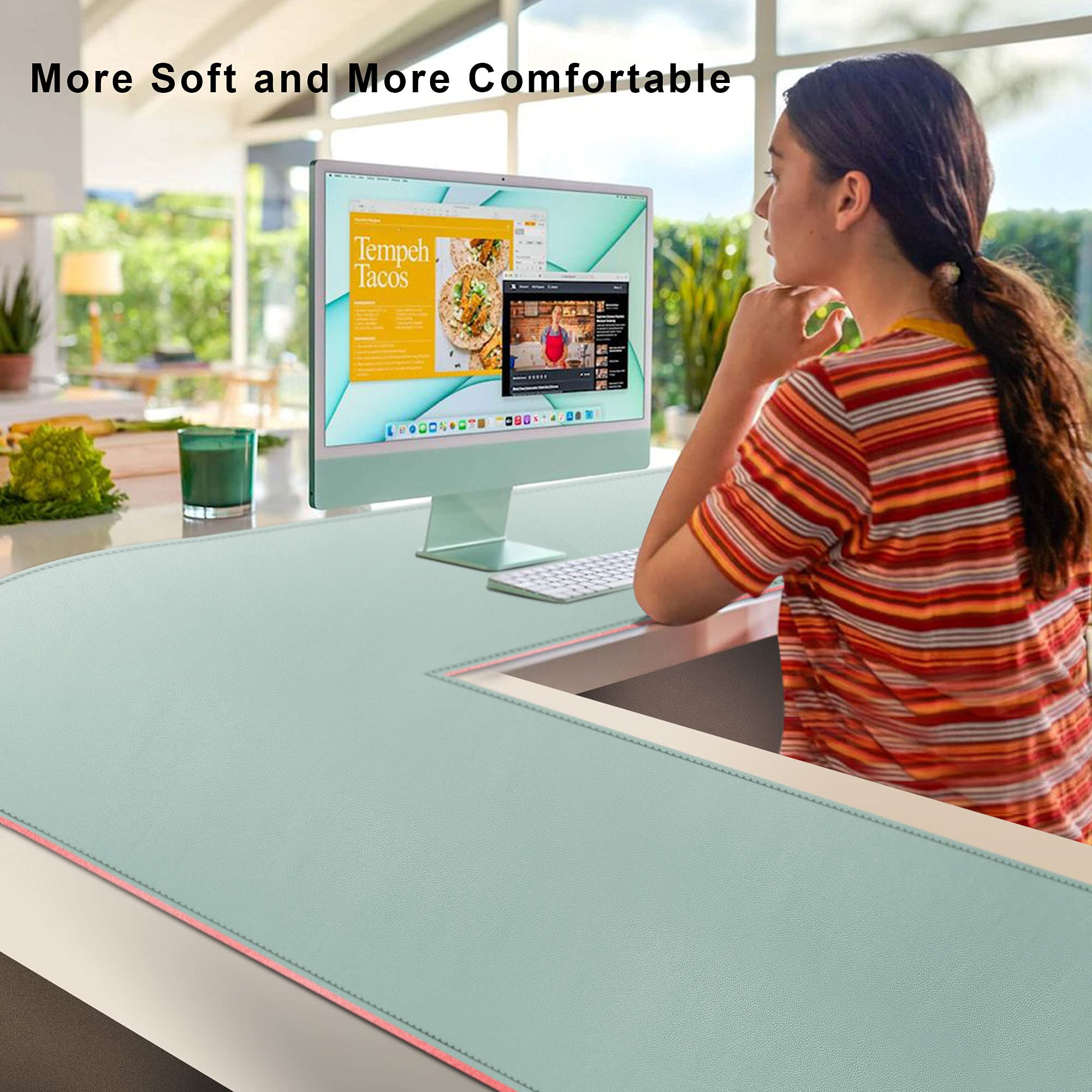 Vyaaa L-Shaped Leather Desk Pad Protector - Large Corner Desk Mat for Computer & Laptop, Double Sided Office Desk Blotter (51