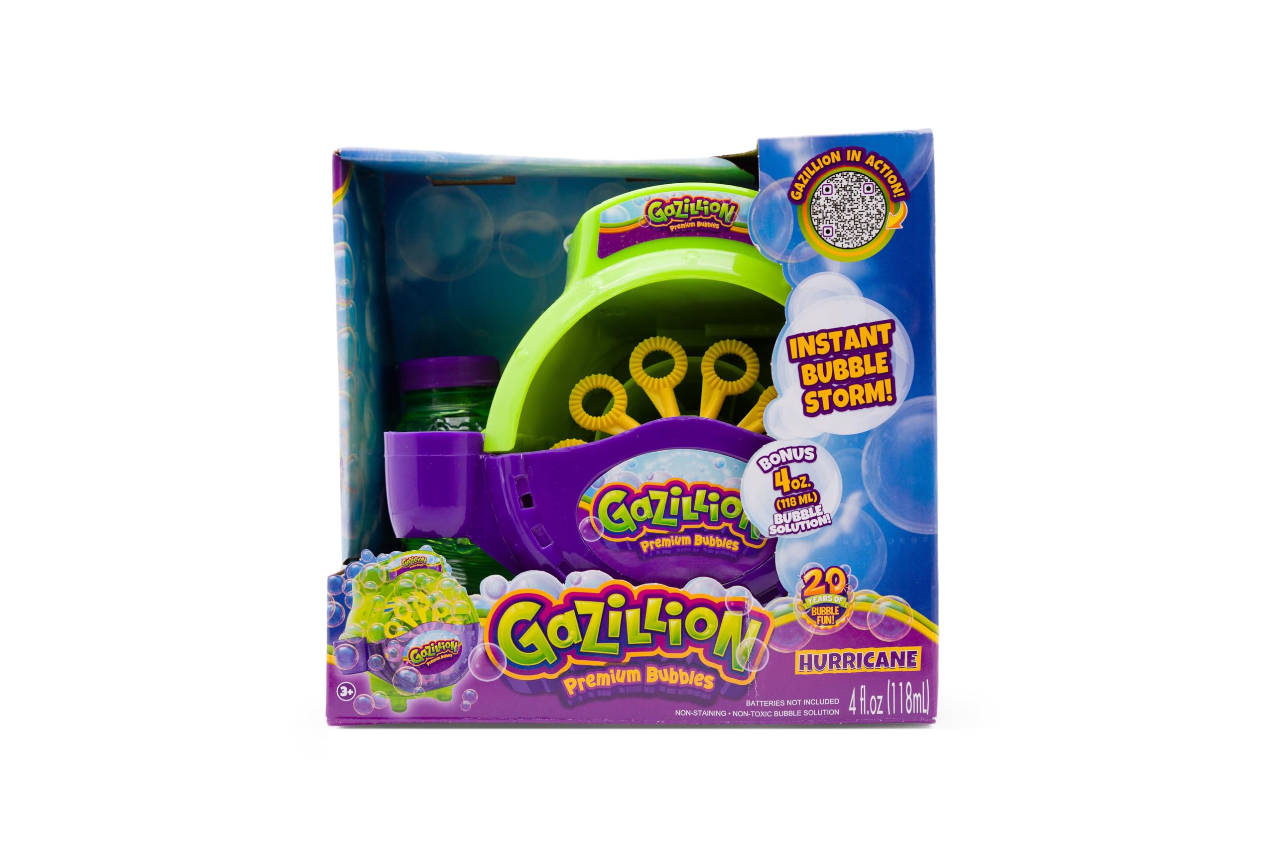 Gazillion Bubbles Hurricane Bubble Machine - Portable Bubble Blower for Kids with 4oz Solution - Outdoor Party & Backyard Fun Toy for Ages 3+ - Perfect for Birthday Parties, Park Play & Summer Activities