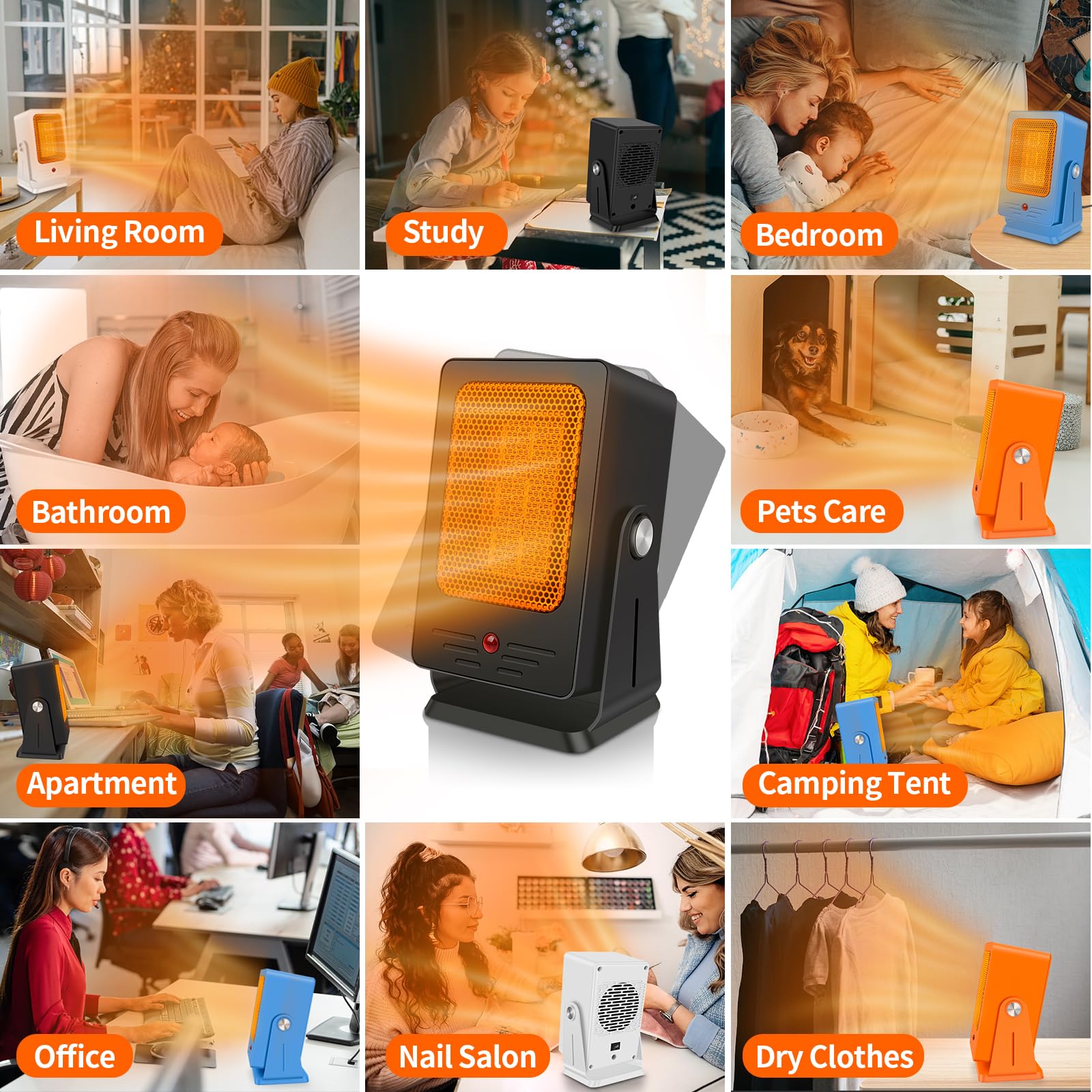 Portable 900W PTC Fast Heating Space Heater for Indoor Use - Adjustable 30° Angle, Lightweight Electric Heater for Office, Bedroom & Personal Use | Perfect for Desks, Small Rooms & Workspaces
