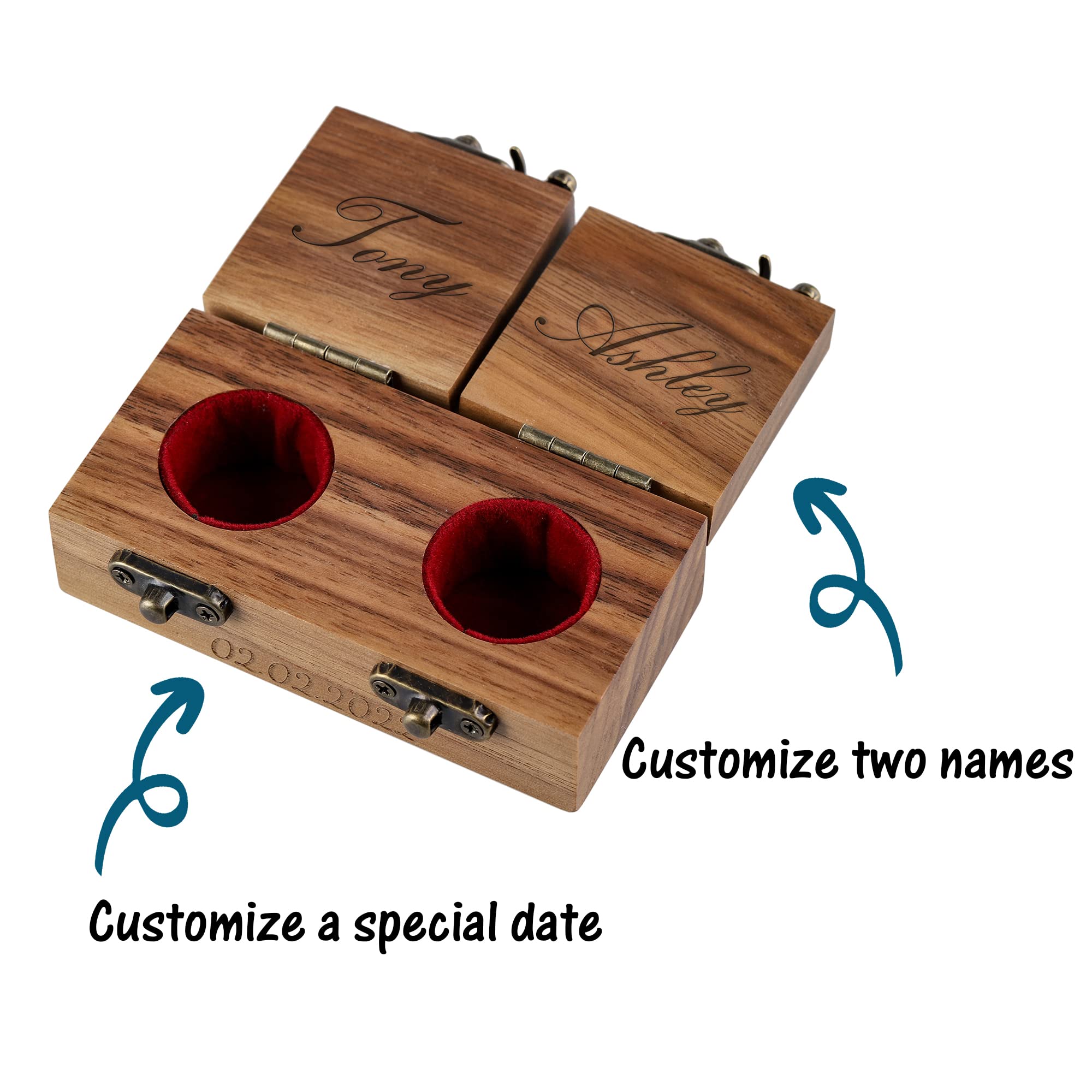Personalized Wooden Wedding Ring Box - Custom Engraved Rustic Jewelry Holder for Engagement & Proposal - Portable Ring Bearer Box for Wedding Ceremony, Anniversary & Romantic Gifts