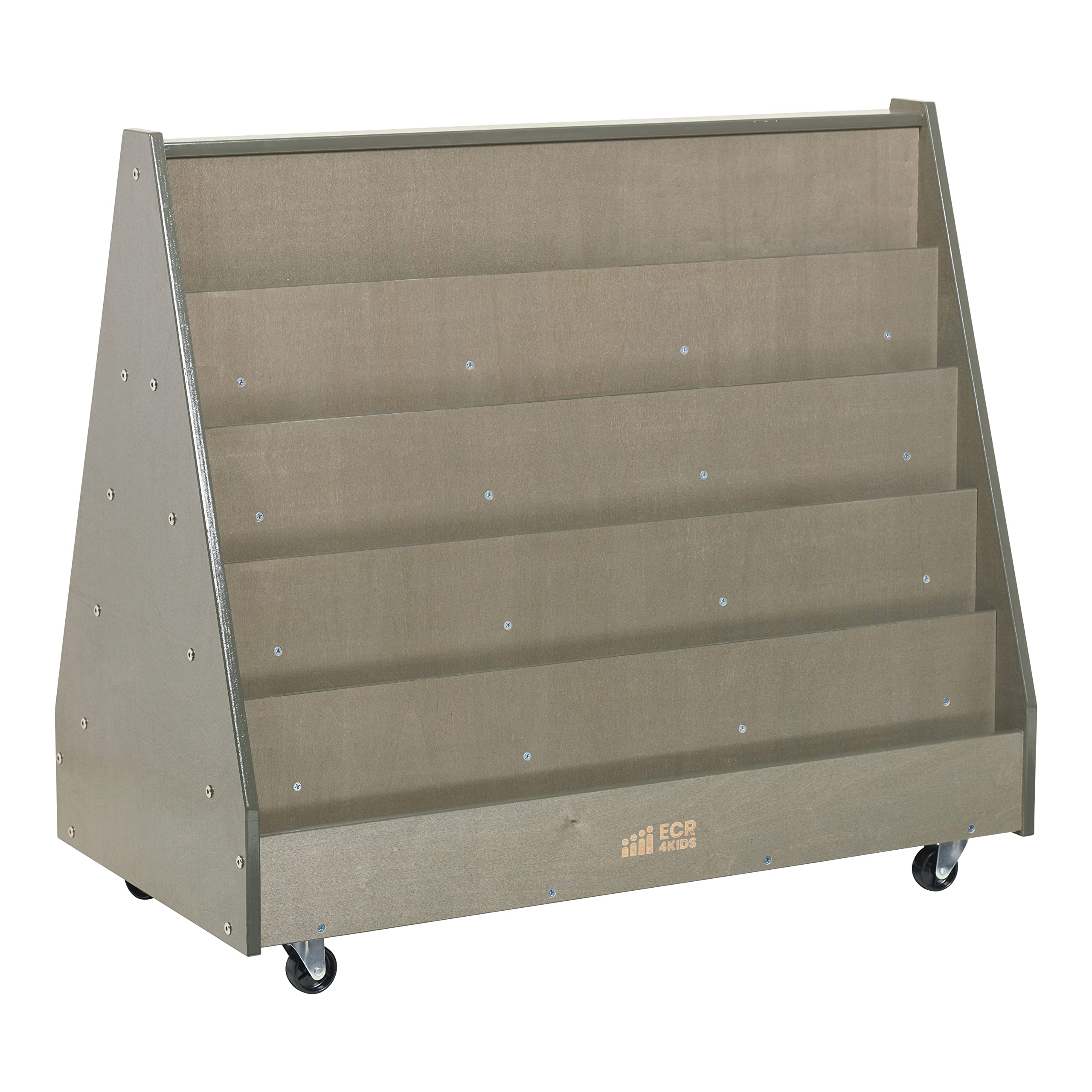 ECR4Kids Double-Sided Mobile Book Display - Grey Wash Classroom Bookshelf for Kids | Perfect for School Libraries, Reading Corners & Daycare Centers