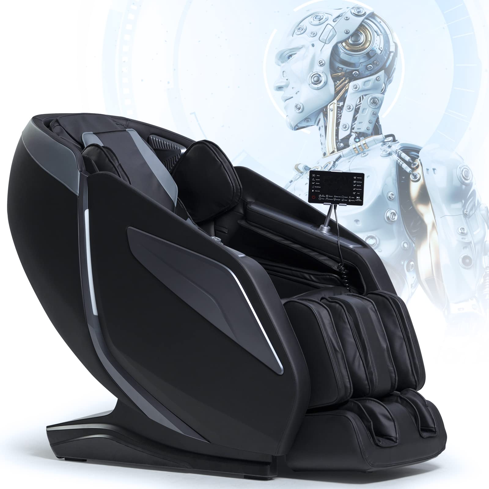 3D Zero Gravity Full Body Massage Chair with Heated Back & Calf Massage, Voice Control, Body Scan, Shiatsu, Yoga Stretch, Bluetooth Speaker & Airbags - Perfect for Home Relaxation, Office Stress Relief & Wellness Therapy (Black)