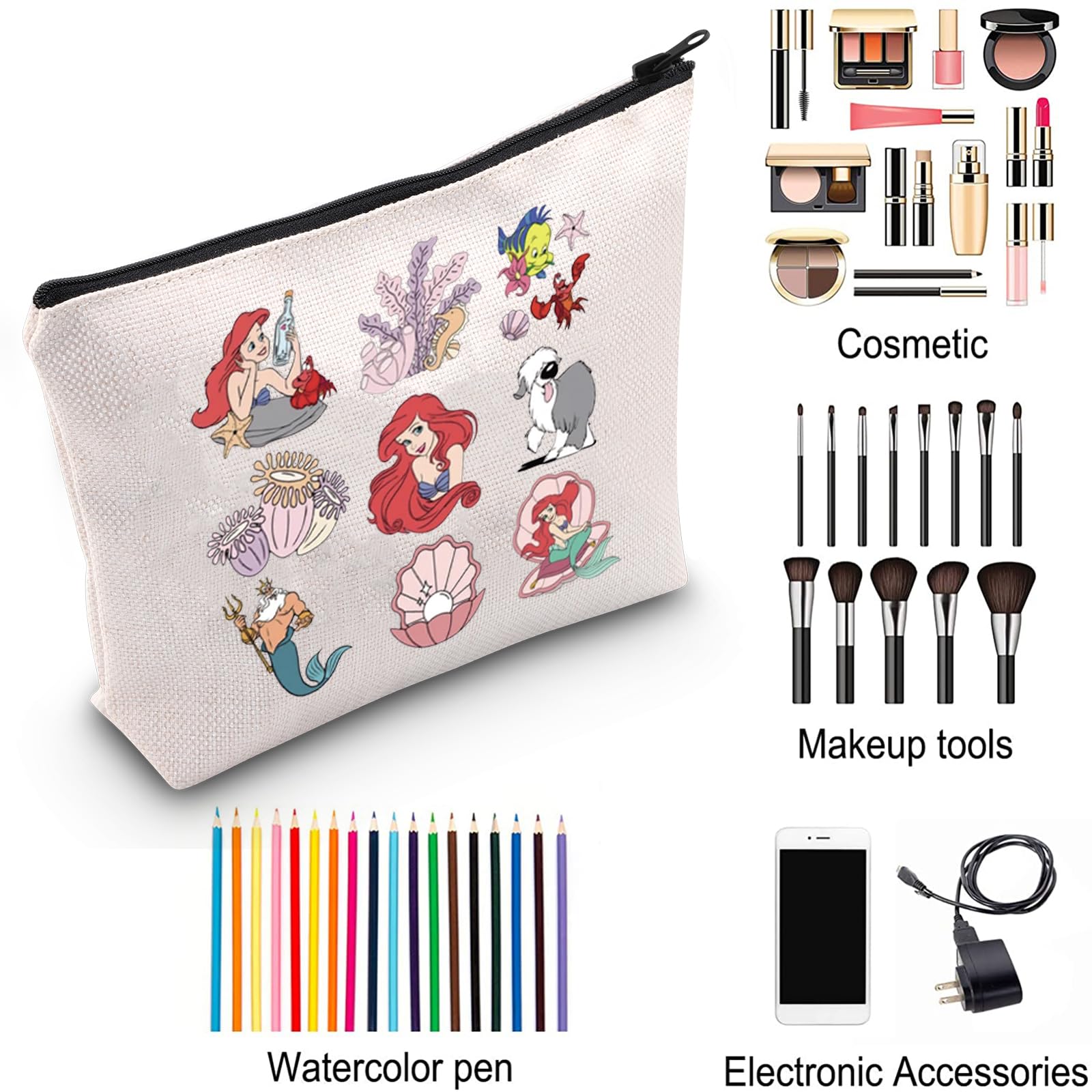 Mermaid Princess Cosmetic Bag - Little Mermaid Makeup Pouch with Zipper, Ariel Inspired Toiletry Bag for Mermaid Fans - Perfect Gift for Beach Trips, Travel & Disney Themed Parties