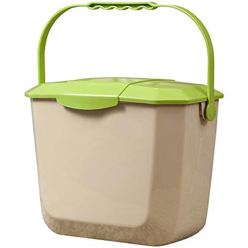 8 Qt. / 2 Gallon / 7.5 Liter Beige Rectangular Kitchen Compost Bin with Lime Green Lid - Eco-Friendly Waste Container for Food Scraps, Recycling, and Organic Trash - Perfect for Countertop, Pantry, or Under-Sink Use