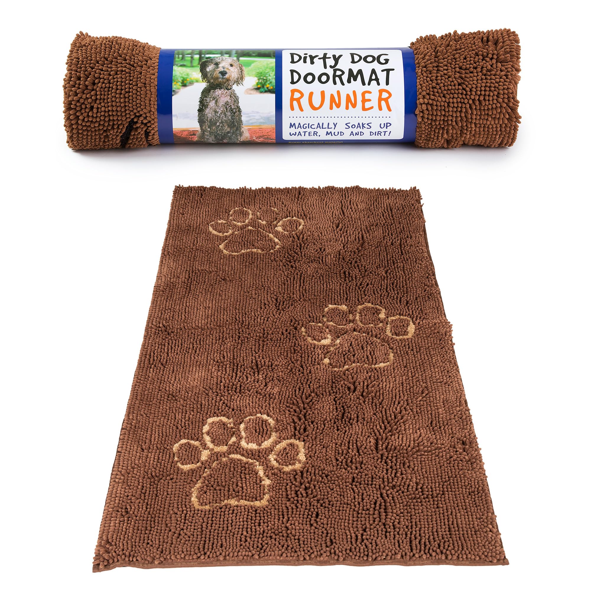 Dog Gone Smart Dirty Dog Doormat - Super Absorbent, Fast Drying Rug with Non-Slip Backing for Muddy Paws - Machine Washable Pet Entry Mat in Mocha Brown - Perfect for Front Door, Backyard & High Traffic Areas