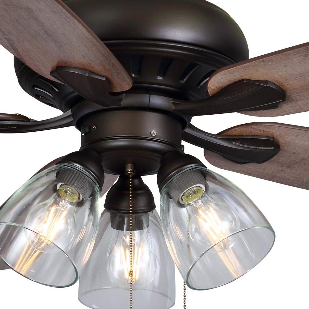 Hampton Bay Rockport 52 Inch Bronze LED Ceiling Fan with Light Kit - Energy Efficient Indoor/Outdoor Cooling for Living Room, Bedroom, Patio