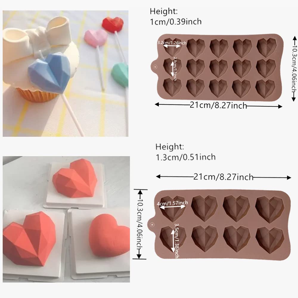 2-Piece Heart Shaped Silicone Mold Set for Chocolate, Candy, Cake & Jelly - Diamond Texture Baking Molds (Medium & Small) - Perfect for Valentine's Day, Weddings & DIY Dessert Decorating