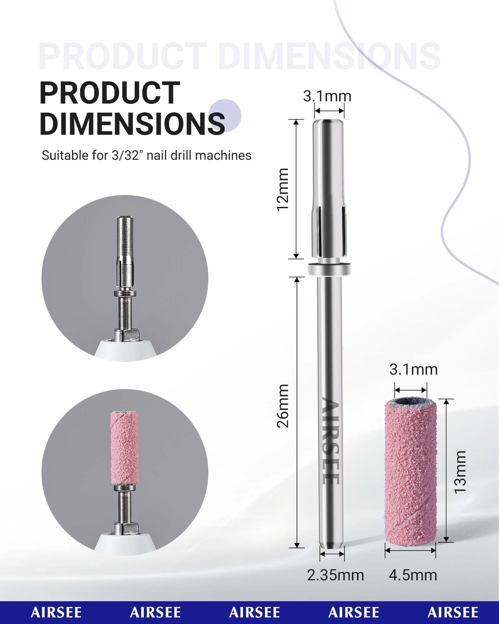Professional AIRSEE 3.1mm Small Sanding Bands for Electric Nail Drill - 80 Piece Set with 120/180/240 Grit - Acrylic Nail File Attachments & 1 Mandrel Bit - Mini Sander for Manicure & Pedicure (White, Pink, Black) - Perfect for Salon, Home Nail Care & DIY Beauty