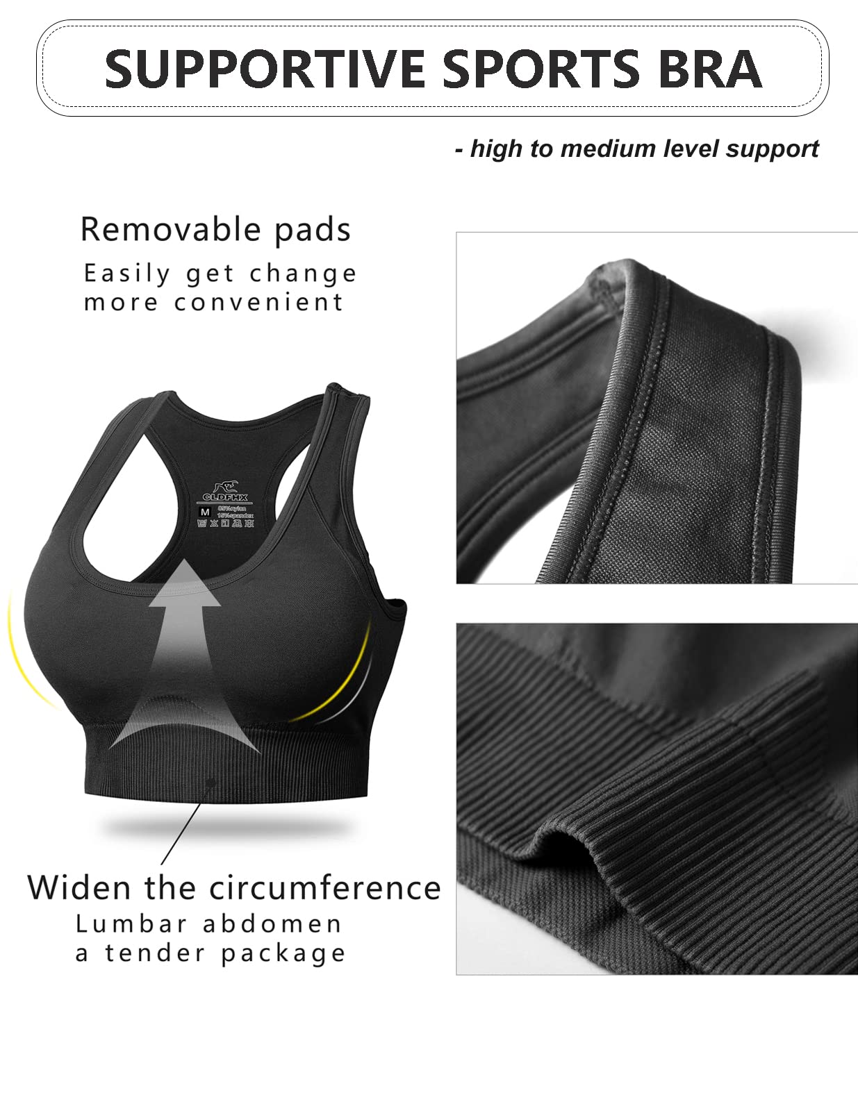 CLDFHX Women's Seamless Comfort Sports Bra - High Impact Support, Racerback, Wire-Free with Removable Pads for Running, Yoga, Gym & Fitness Workouts | Perfect for Active Lifestyles & High-Intensity Training