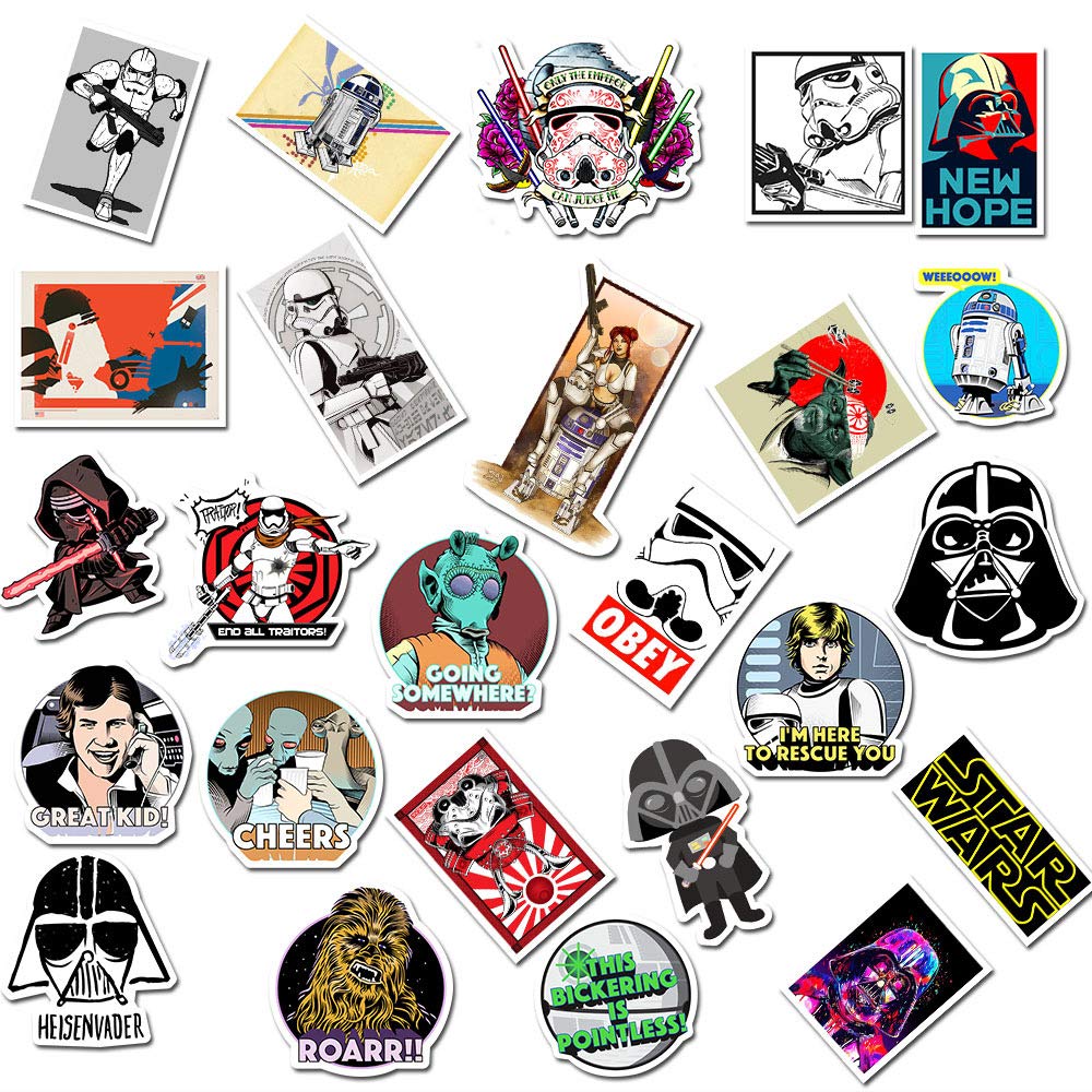 Star Wars Stickers Pack (50 PCS) - Waterproof Vinyl Decals for Laptop, Water Bottle, Skateboard, Scrapbook & Diary - Perfect Gift for Kids, Teens, Adults, Boys & Girls - Great for School, Office & Home Decor