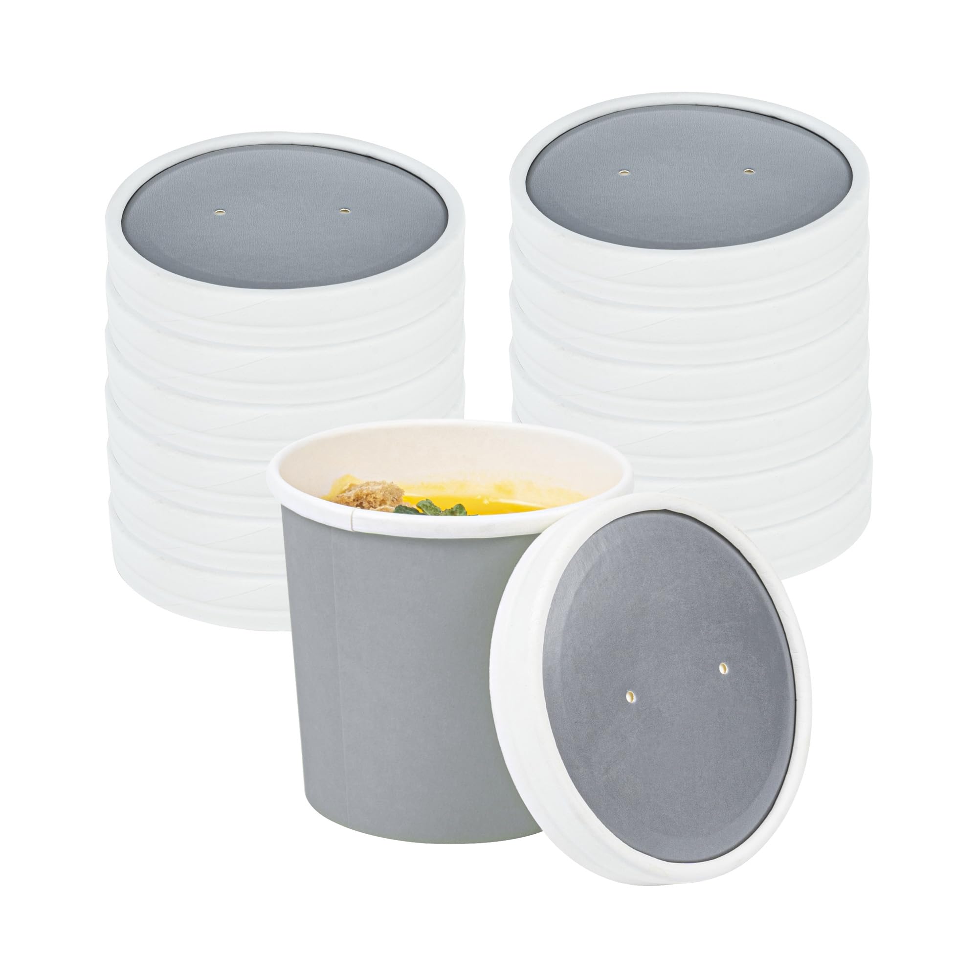 Restaurantware Bio Tek Vented Lids for 12oz Soup Containers - 200 Pack | Microwave Safe Gray Paper Lids | Compatible with Disposable Soup Cups (Cups Sold Separately) | Perfect for Takeout, Catering & Food Service Businesses