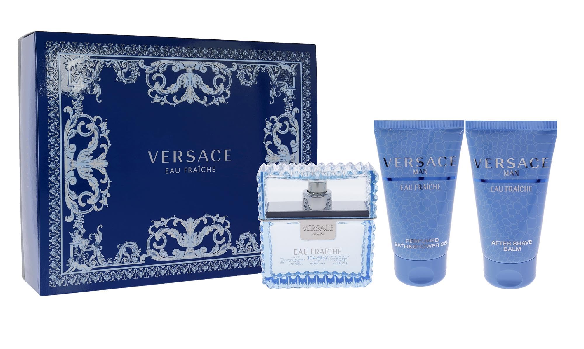Versace Man Eau Fraiche Cologne Gift Set for Men - 3 Piece Fragrance Collection with Fresh Citrus & Woody Notes | Perfect for Daily Wear, Special Occasions & Gifts