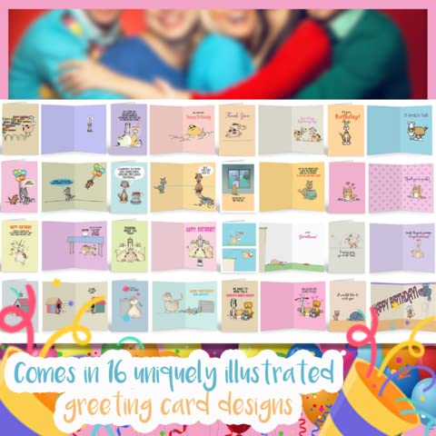 Funny Greeting Cards for All Occasions - Boxed Assortment of 16 Dog & Cat Themed Cards | Perfect for Birthdays, Holidays & Everyday Humor (Stonehouse Collection)