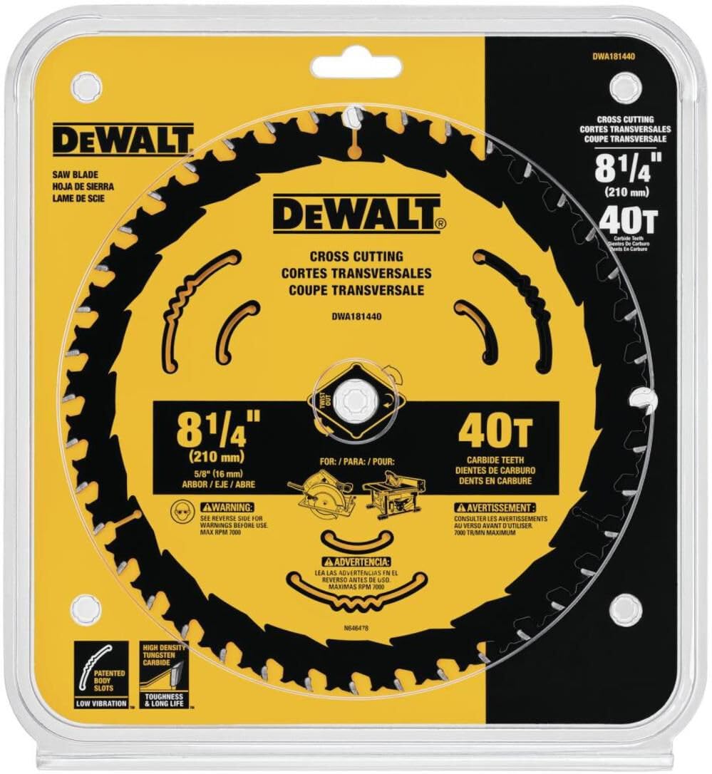 DEWALT 8 1/4 Inch 24-Tooth Circular Saw Blade for Framing & Ripping - DWA181424 - Perfect for Woodworking, Construction, and DIY Projects