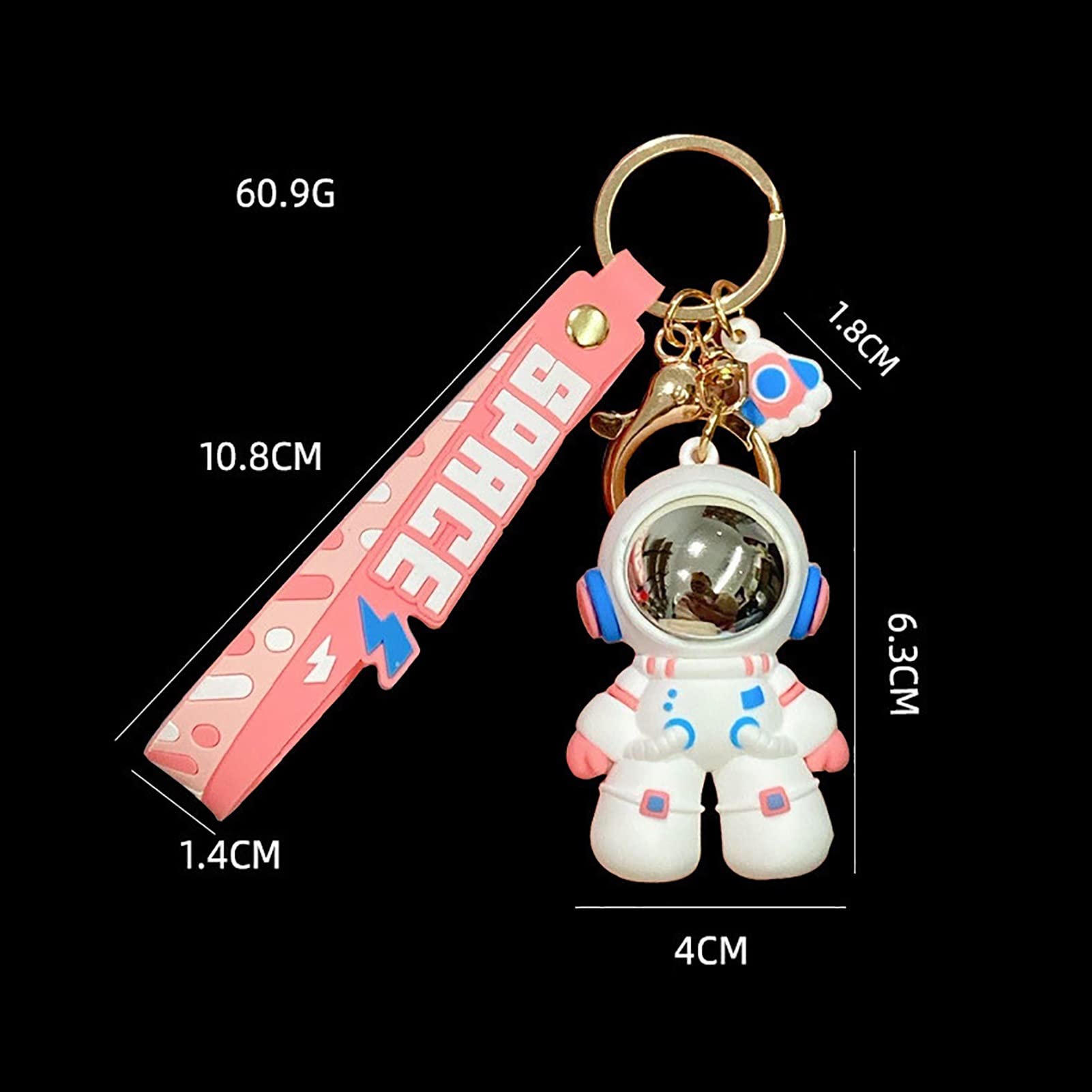 Cartoon Astronaut Keychain - Creative Wrist Strap & Car Key Ring Holder - PVC Spaceman Charm for Women & Girls (Multi-Colored, 1.6x2.5x8.7 inches) - Perfect for Backpacks, Gifts & Space Lovers