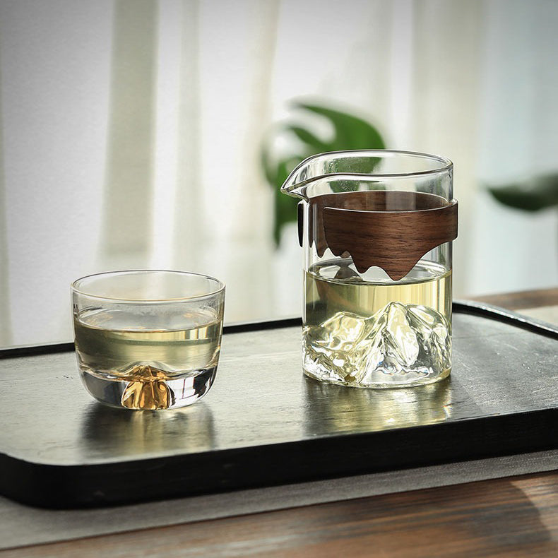 Premium Mountain Glass Fair Cup with Natural Bamboo Handle - Perfect for Tea, Coffee & Hot Beverages at Home, Office or Outdoor Camping