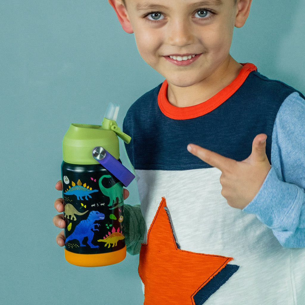 Floss & Rock Dinosaur Themed Insulated Water Bottle for Kids - BPA Free, Leak Proof, Perfect for School, Sports & Outdoor Adventures