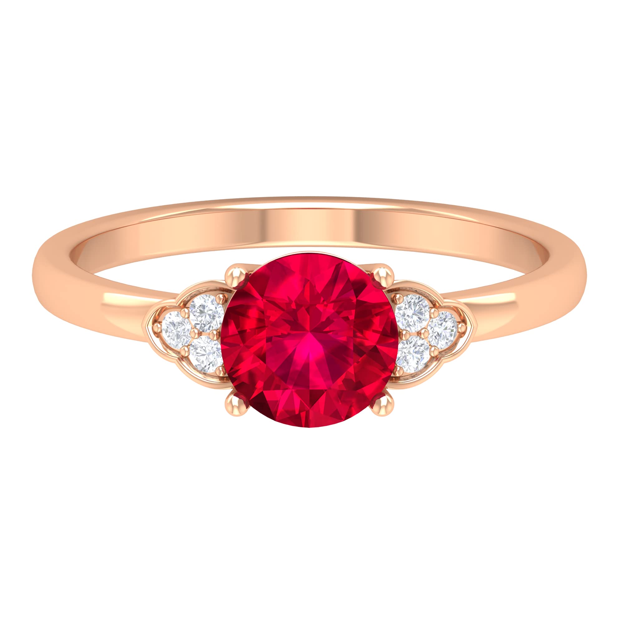 14K Solid Gold Created Ruby and Moissanite Trio Engagement Ring for Women - Perfect for Proposals, Anniversaries & Special Occasions