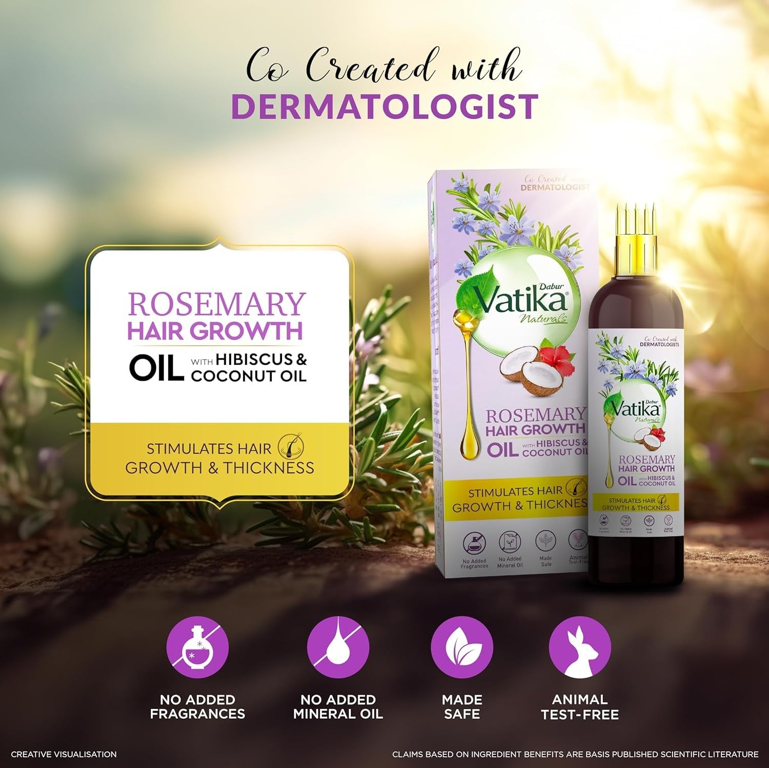 Dabur Vatika Rosemary Hair Growth Oil with Hibiscus & Coconut Oil - 200ml | Stimulates Hair Growth, Thickens Hair | Dermatologist Recommended | No Mineral Oil, Cruelty-Free | For Dry, Damaged Hair & Scalp Care | Perfect for Daily Hair Massage & Nourishment