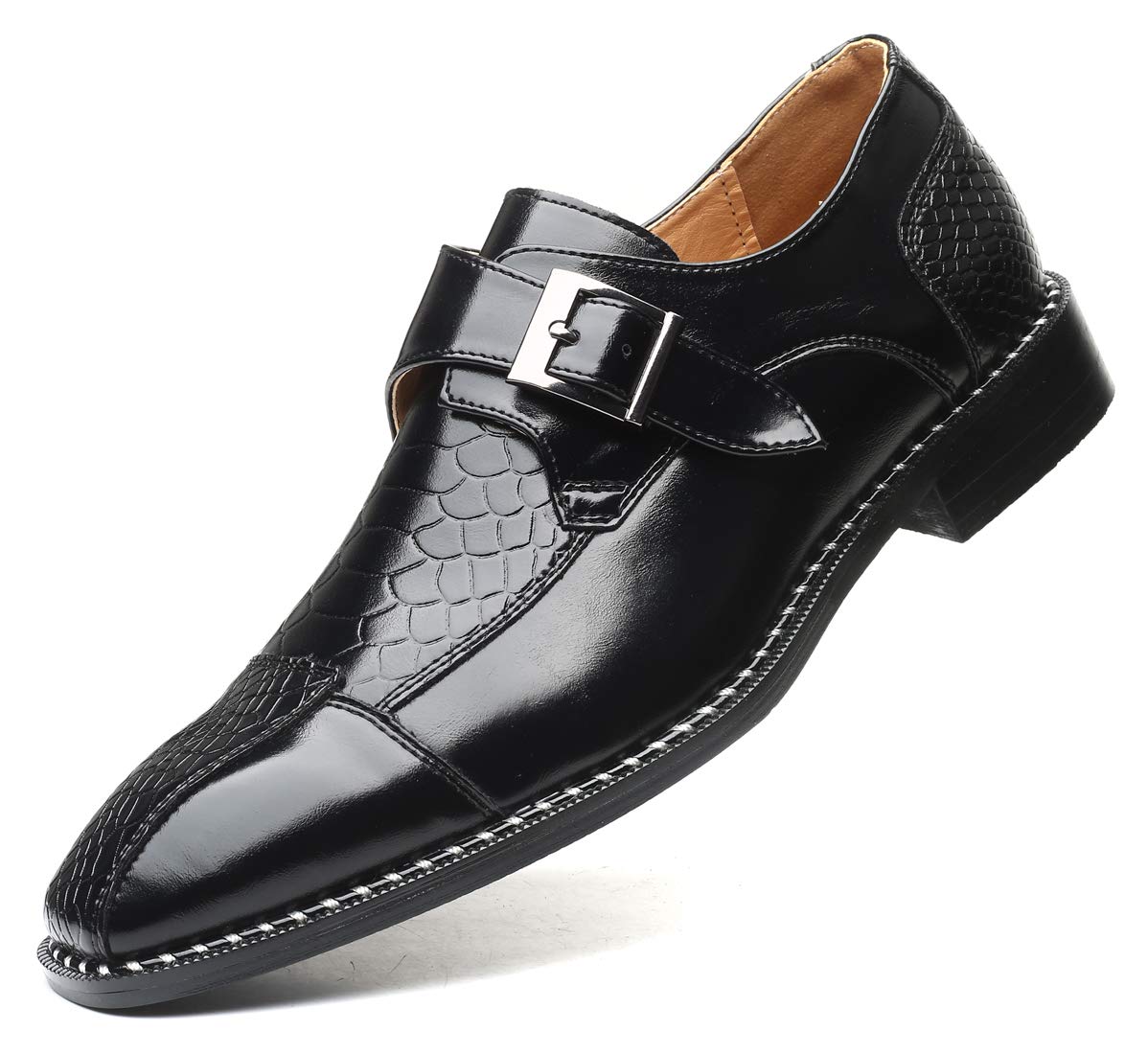 Men's Leather Single Monk Strap Loafers - Slip-On Oxford Dress Shoes for Business & Formal Wear - Perfect for Office, Weddings & Special Occasions