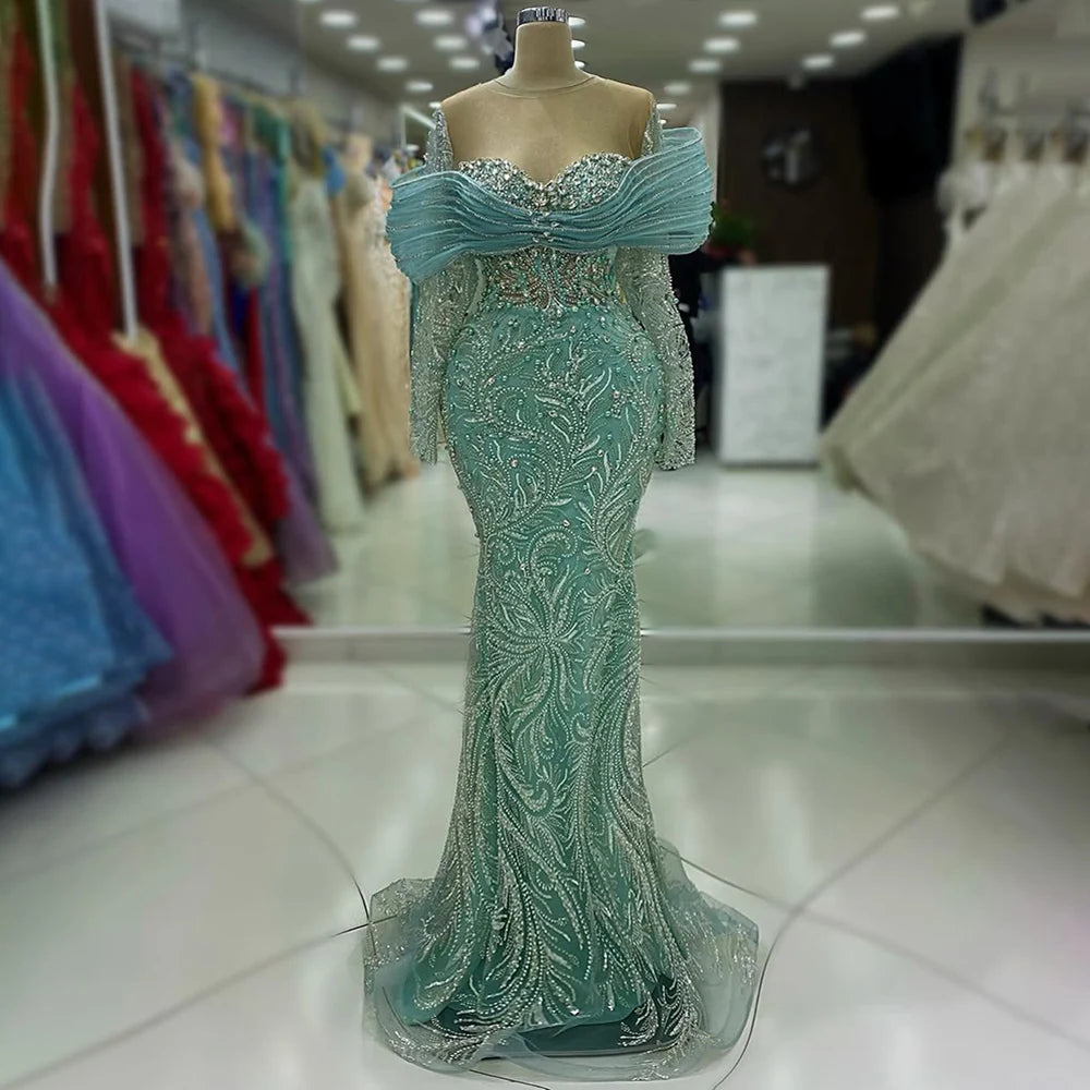 Elegant Navy Blue Long Sleeve Evening Gown with Detachable Overskirt LA72841 - Perfect for Formal Events, Prom Dresses & Wedding Guest Outfits