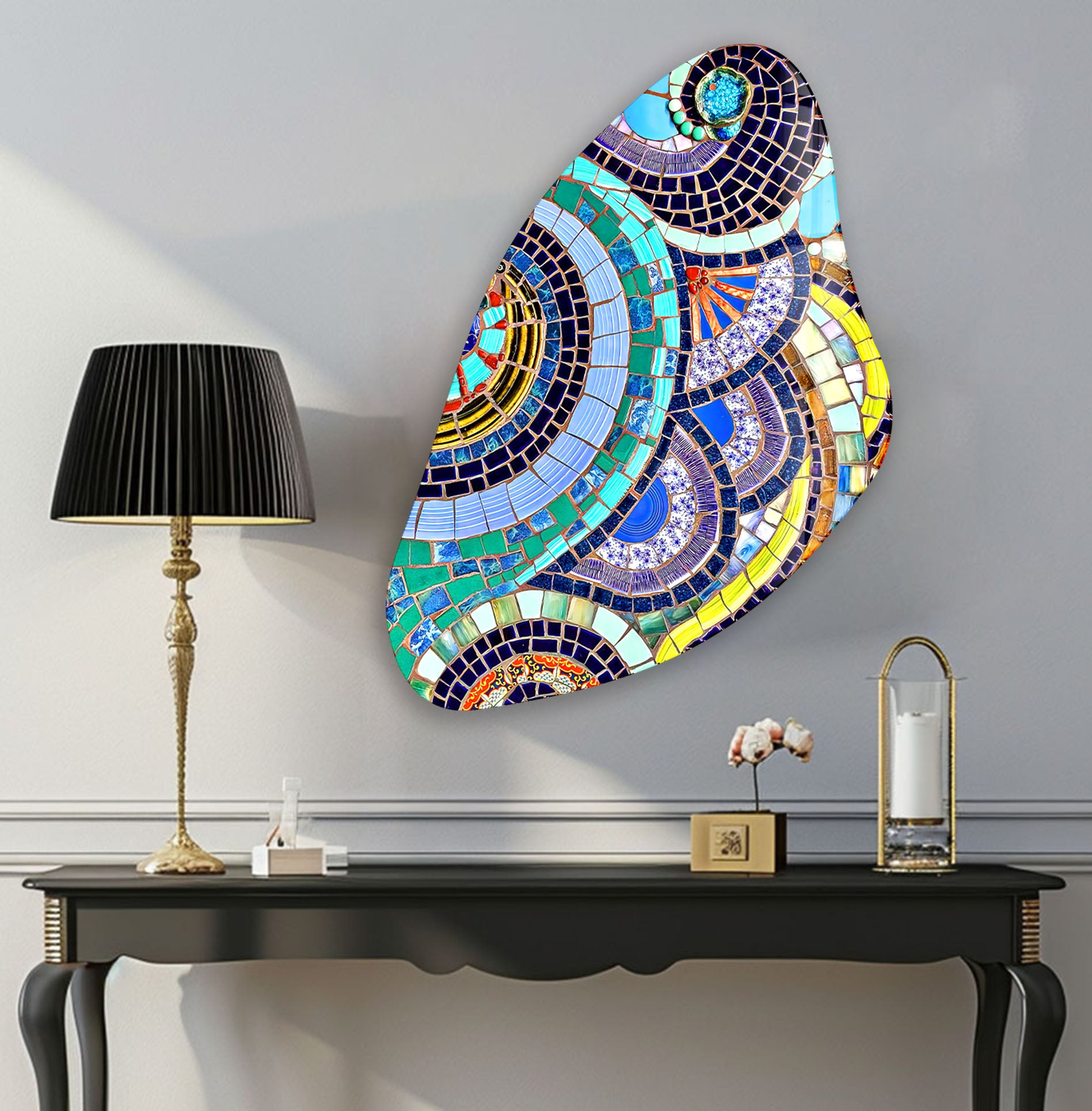 Modern Mosaic Pattern Irregular Glass Wall Art - Handmade Abstract Decor for Living Room, Bedroom, Office & Bathroom