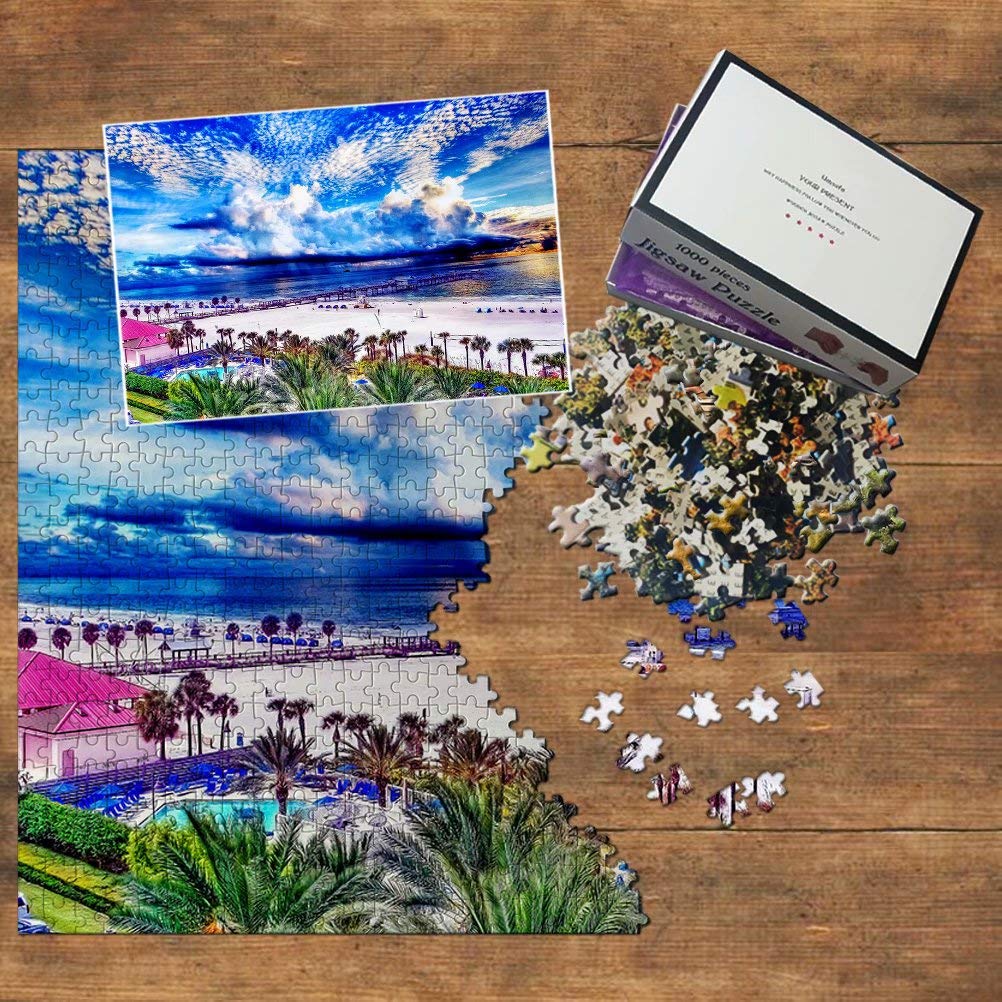 1000 Piece USA Clearwater Beach Jigsaw Puzzle - Premium Wooden Travel Souvenir & Home Decor for Adults, Family Game Night, and Relaxation Therapy