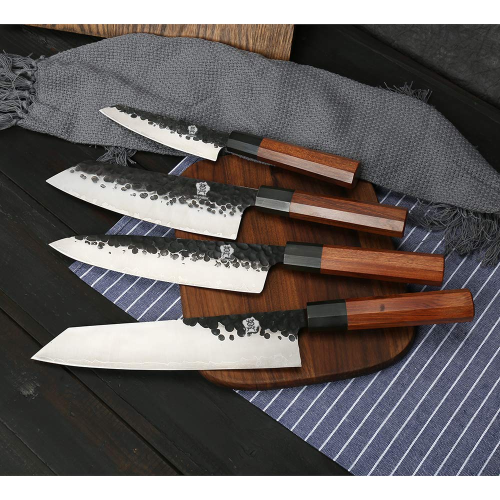 Premium WILDMOK 5-Piece High Carbon 9CR18MOV Steel Forged Knife Set with Ash Wood Magnetic Block - Professional Chef Knives for Kitchen, Slicing, Dicing & Food Prep