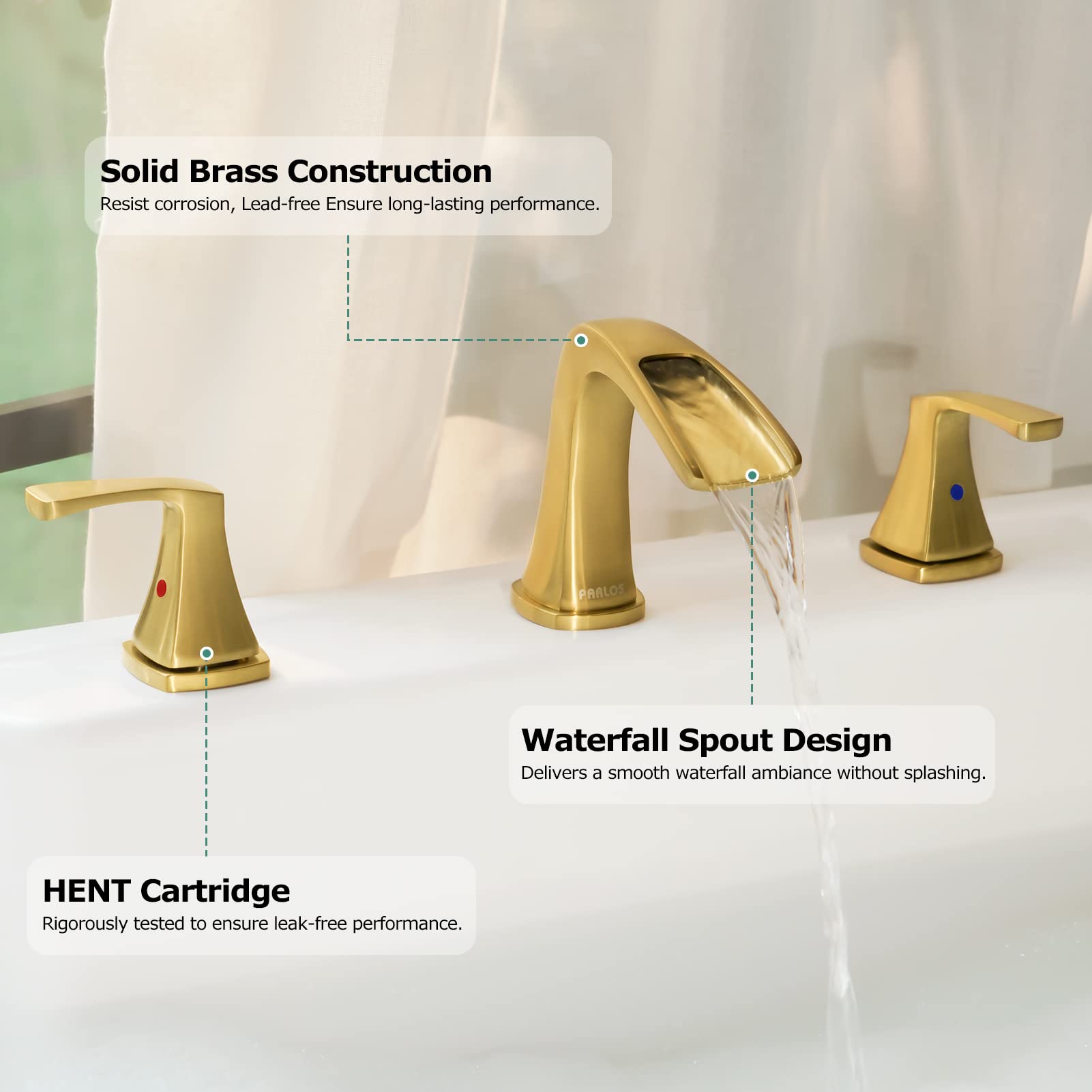 PARLOS 2-Handle Widespread Waterfall Roman Bathtub Faucet with Valve - Brushed Gold Finish (Model 1434208) - Perfect for Luxury Bathroom Renovations & Spa-Style Bathtubs