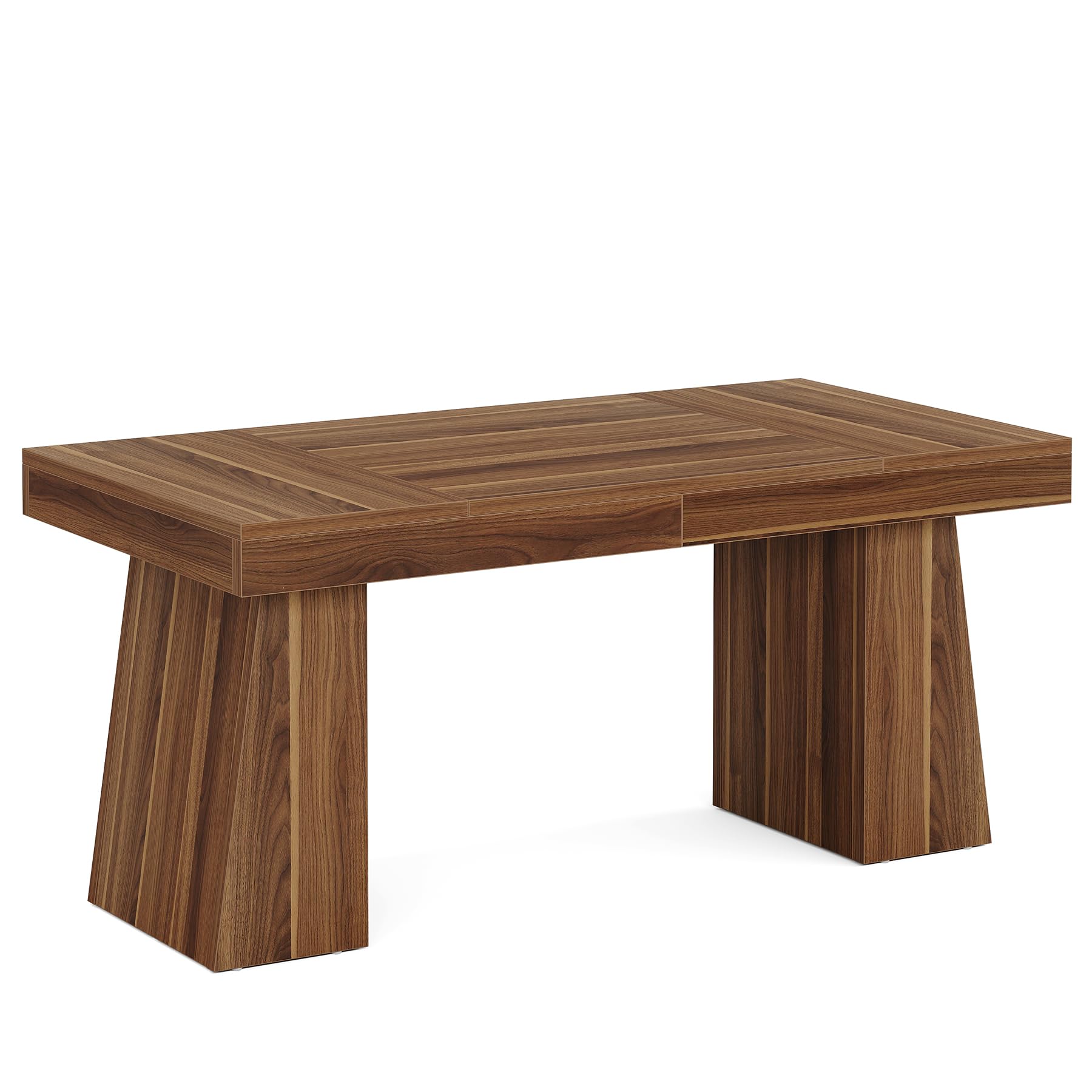 Tribesigns 55 Inch Modern Executive Desk - Mid-Century Style Home Office Desk with Double Trapezoid Base, Wooden Computer Workstation for Business & Study - Perfect for Small Office, Home Office & Conference Room (Brown)