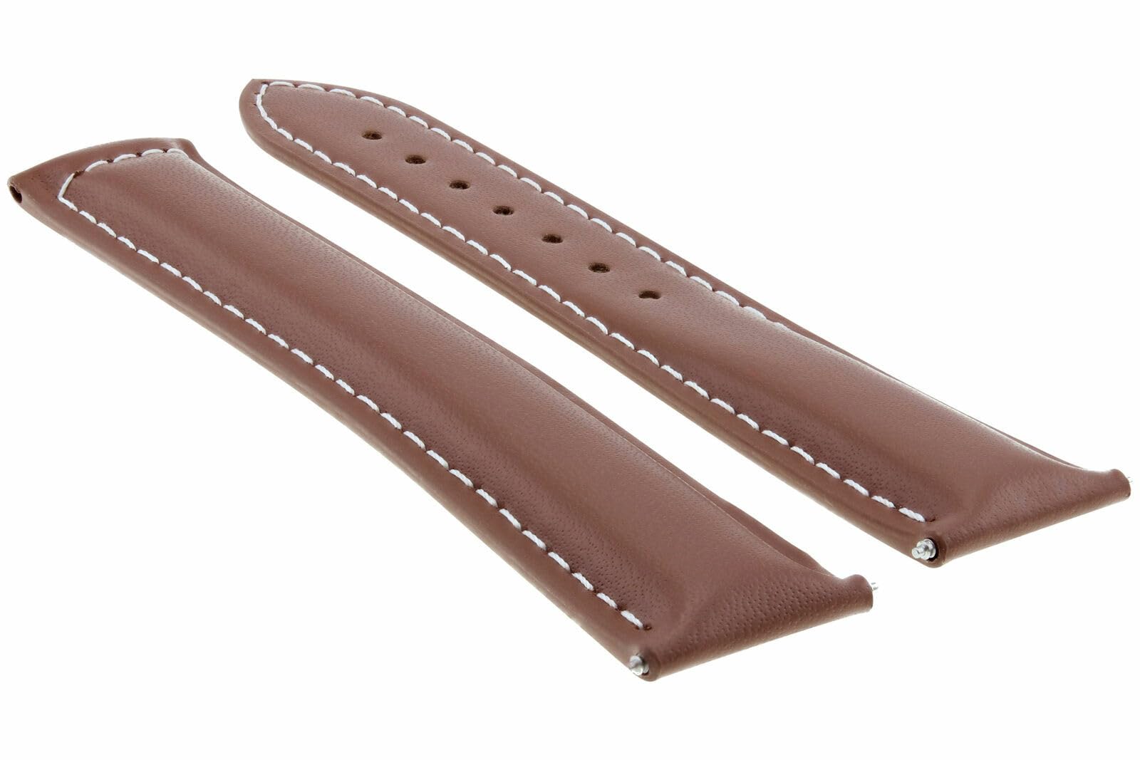 18mm Leather Watch Band for Omega Seamaster - Light Brown with White Stitching | Dress & Casual Wear