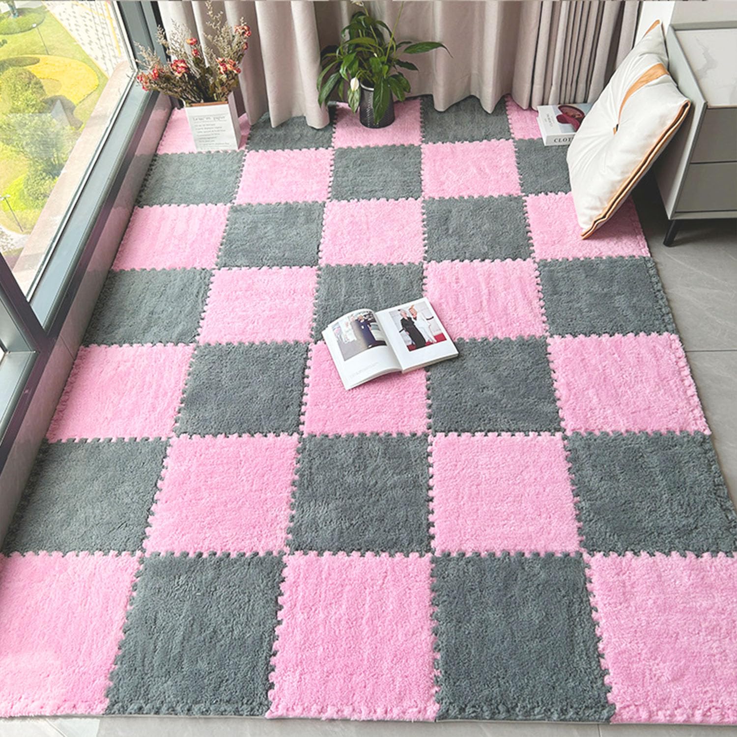 12-Piece Shaggy Interlocking Foam Carpet Tiles - 12