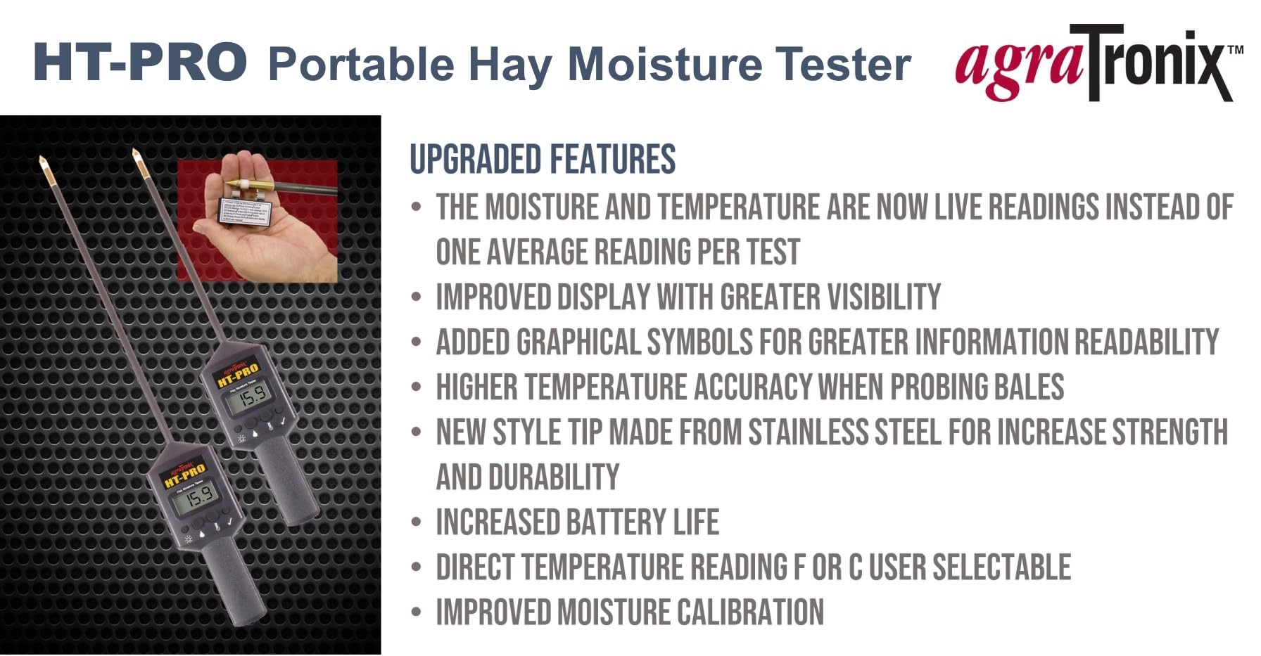 AgraTronix HT-Pro Digital Hay Bale Moisture Tester - Accurate Farm & Ranch Forage Testing for Alfalfa, Straw & Feed Storage | Perfect for Agriculture, Livestock & Crop Management