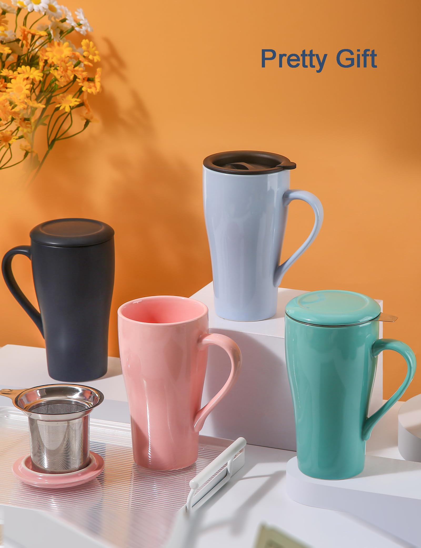18oz Ceramic Tea Cup with Infuser & Lid - Large Steeping Mug with Silicone Cover - Microwave & Dishwasher Safe - Perfect for Home, Office, Tea Lovers (Lilac) | Enjoy Loose Leaf Tea at Work or Relaxing Moments at Home