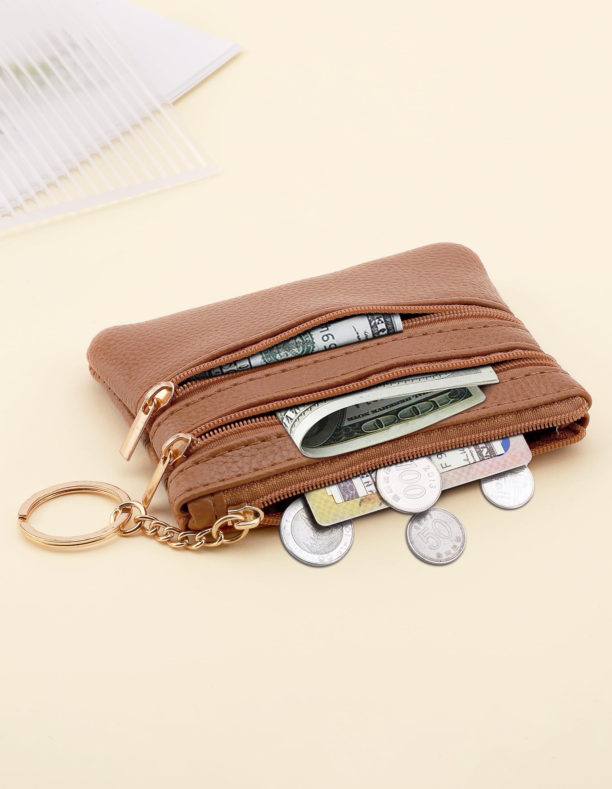 Jusy Clip and Go Strap for Phone with Wallet Crossbody - Adjustable Multifunction Lanyard with Zippered Pouch & Leather Wallet for iPhone, Samsung & All Smartphones (Brown) - Perfect for Travel, Shopping & Hands-Free Convenience