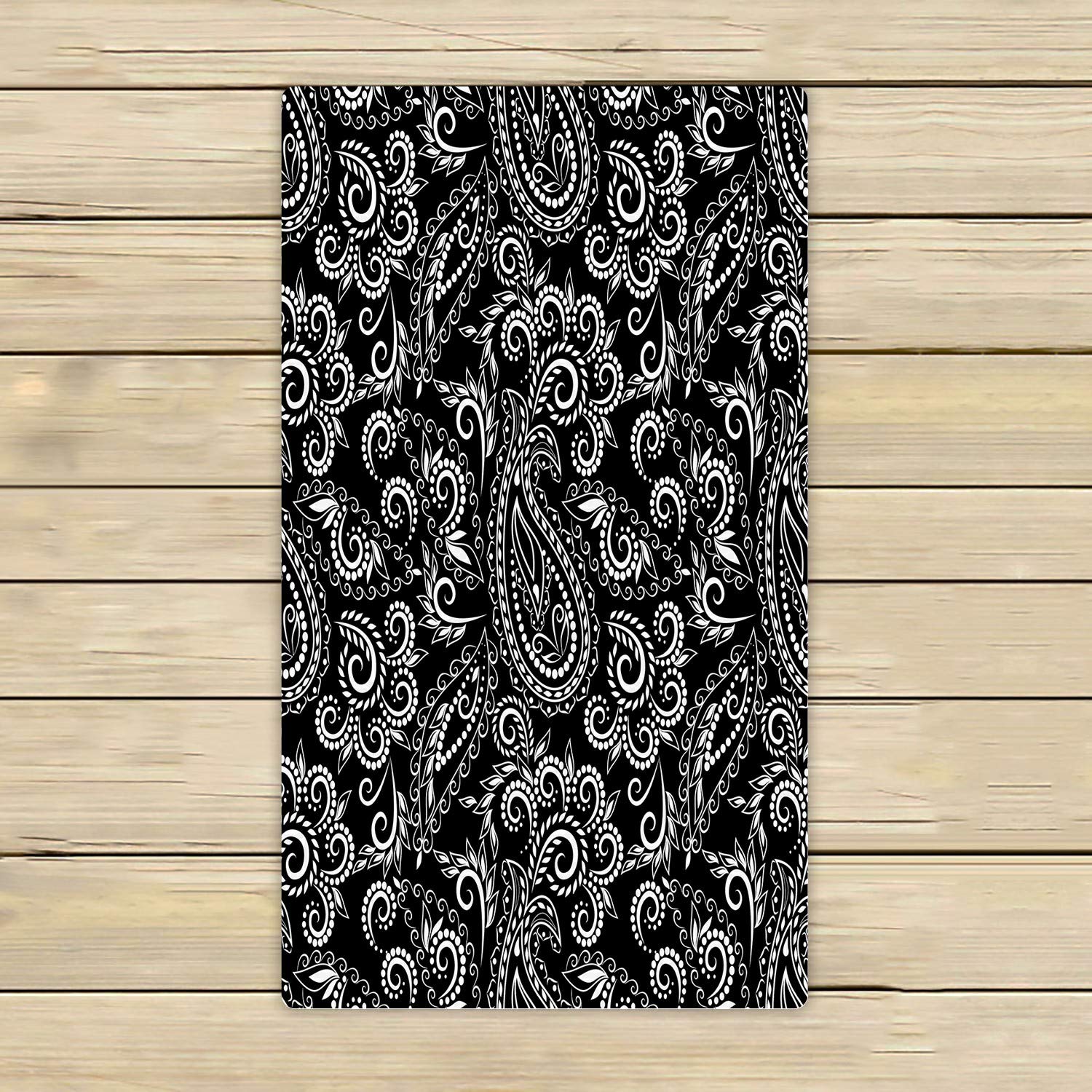 ECZJNT Black & White Paisley Floral Ethnic Beach Towel - 16x28 Inch Soft Absorbent Bath & Shower Towel for Home, Pool, Travel & Outdoor Use