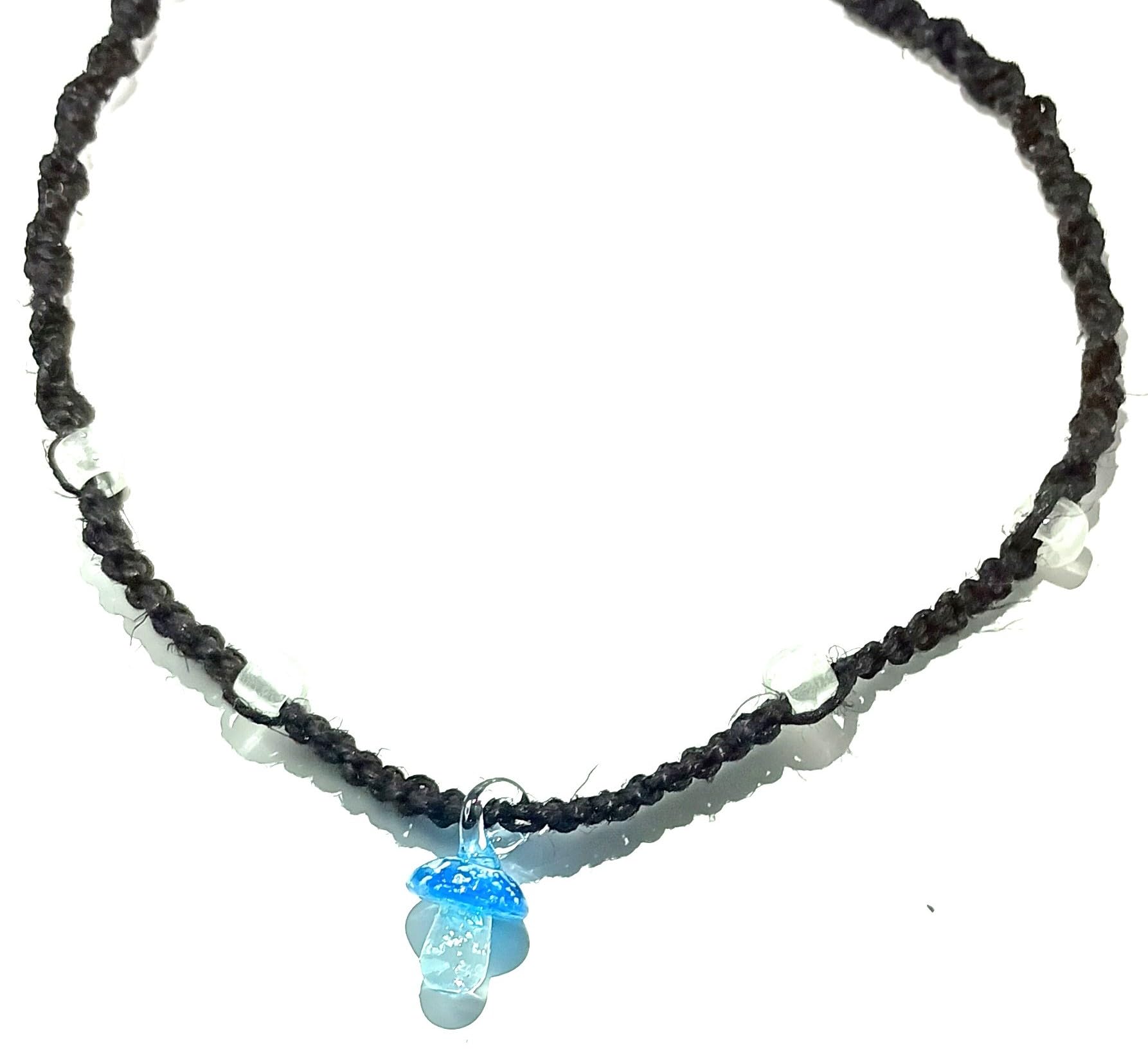 Glow Blue Mushroom Hemp Necklace for Men & Women - Festival & Party Wear