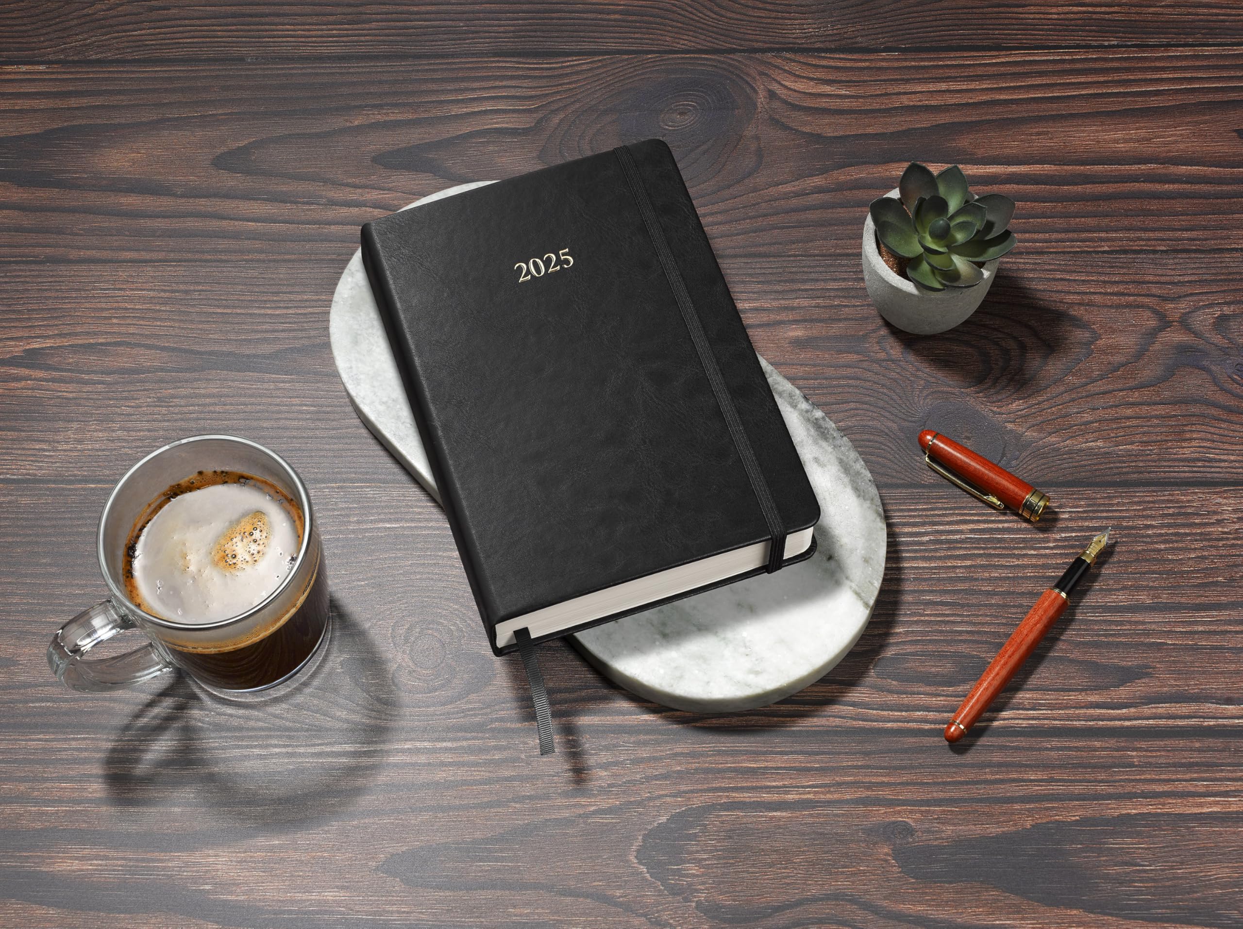 Wykeham's Executive 2025 Daily Planner & Journal - Customizable Leather Cover, 8.5